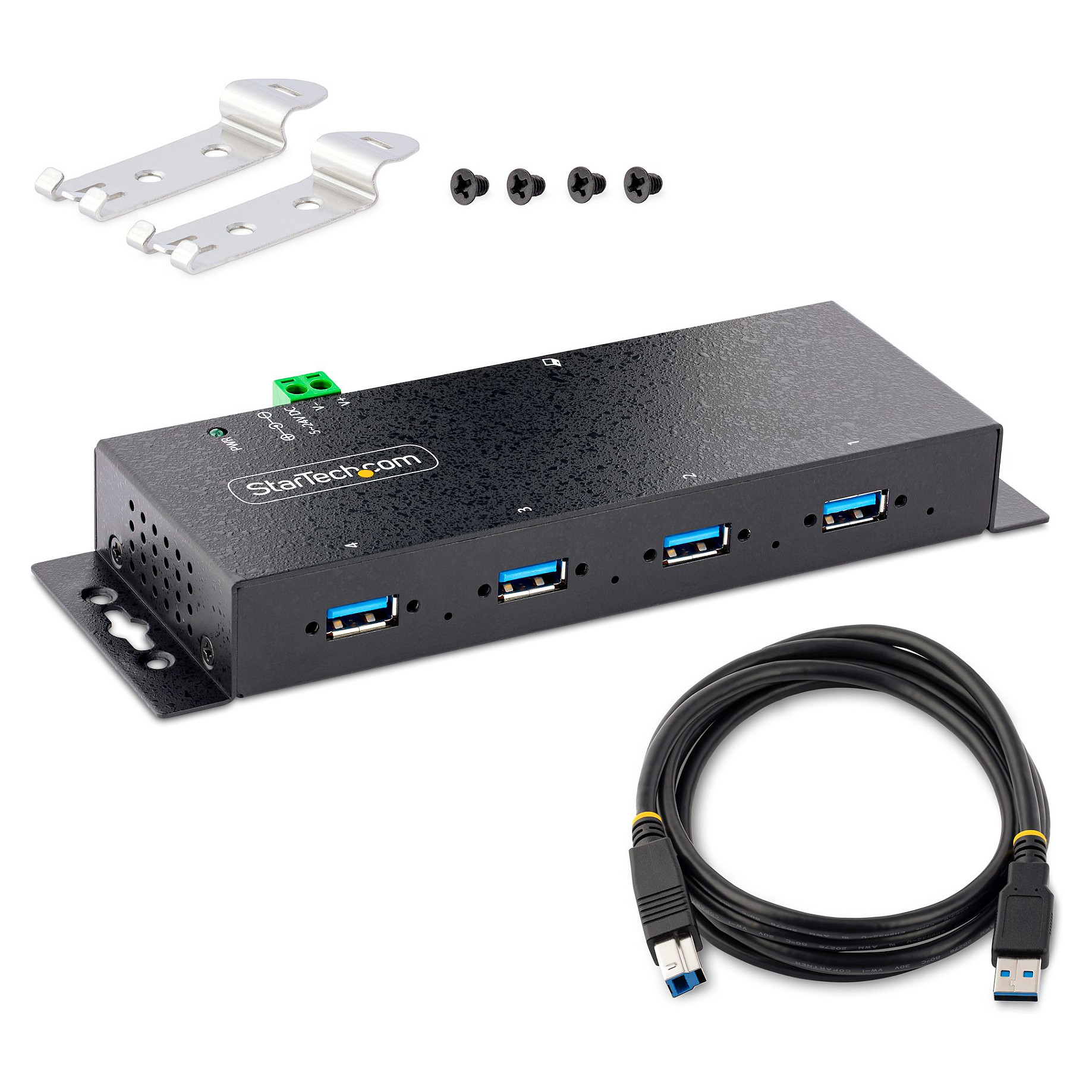 Industrijski USB hub STARTECH.COM (s 4 priključka, USB 3.0 5Gbps hub, robusni USB hub s 15kV zračnom/8kV kontaktom ESD i zaštitom od udara, DIN/zid/stol-14
