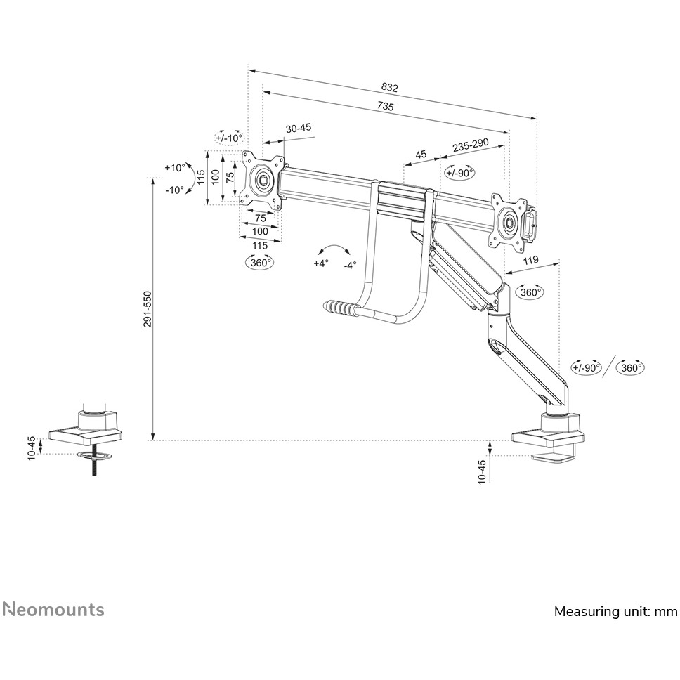 Nosač za dvostruki zaslon NEOMOUNTS Dual Display Monitor Desk Mount DS75-450BL2 crna-13