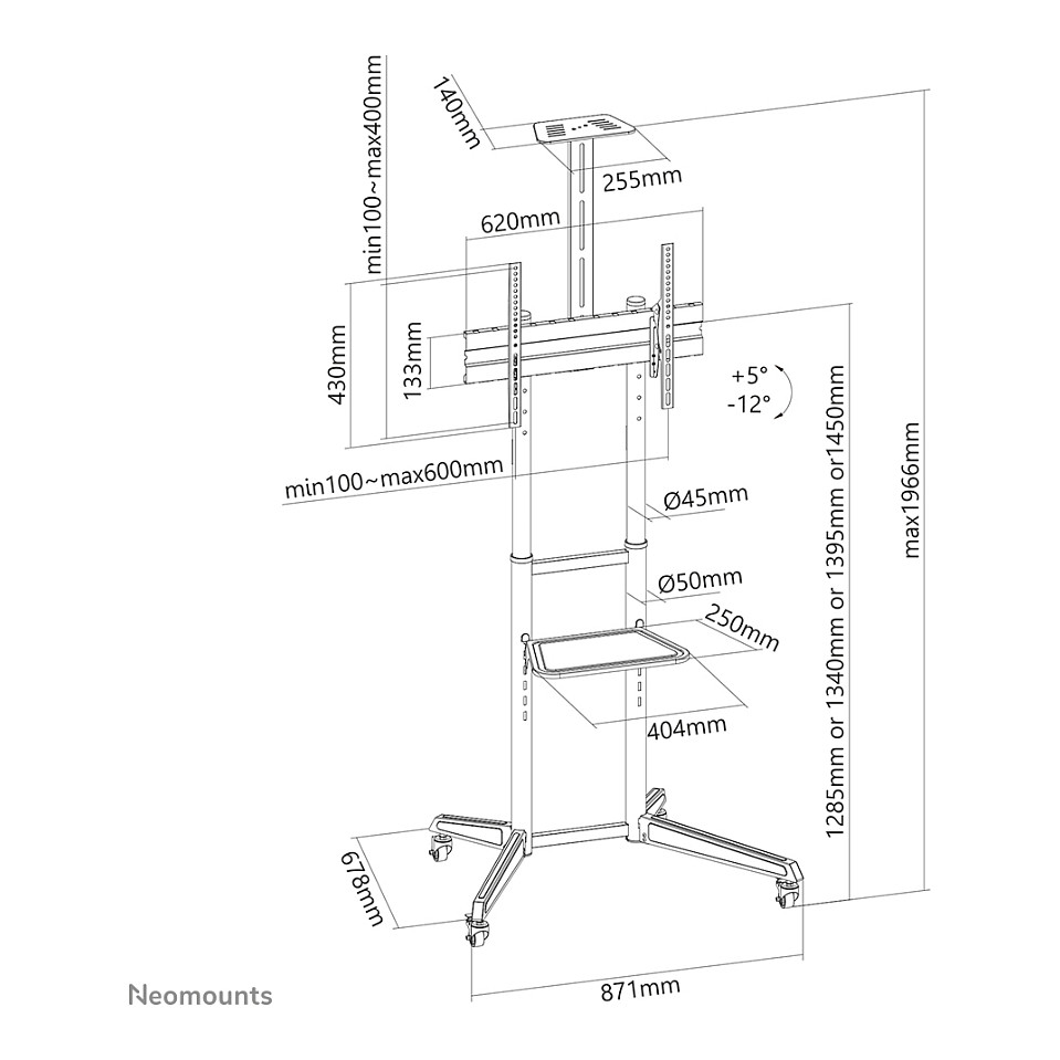 Stalak za TV podni prijenosni NEOMOUNTS FL50-550BL1 (37"- 70", do 50 kg, nagib 17°, 4 visine, za ravan panel)-47