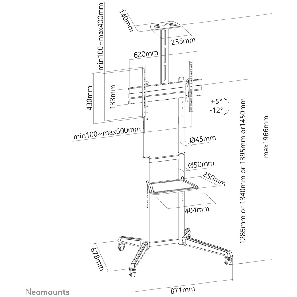 Stalak za TV podni prijenosni NEOMOUNTS FL50-550BL1 (37"- 70", do 50 kg, nagib 17°, 4 visine, za ravan panel)-20