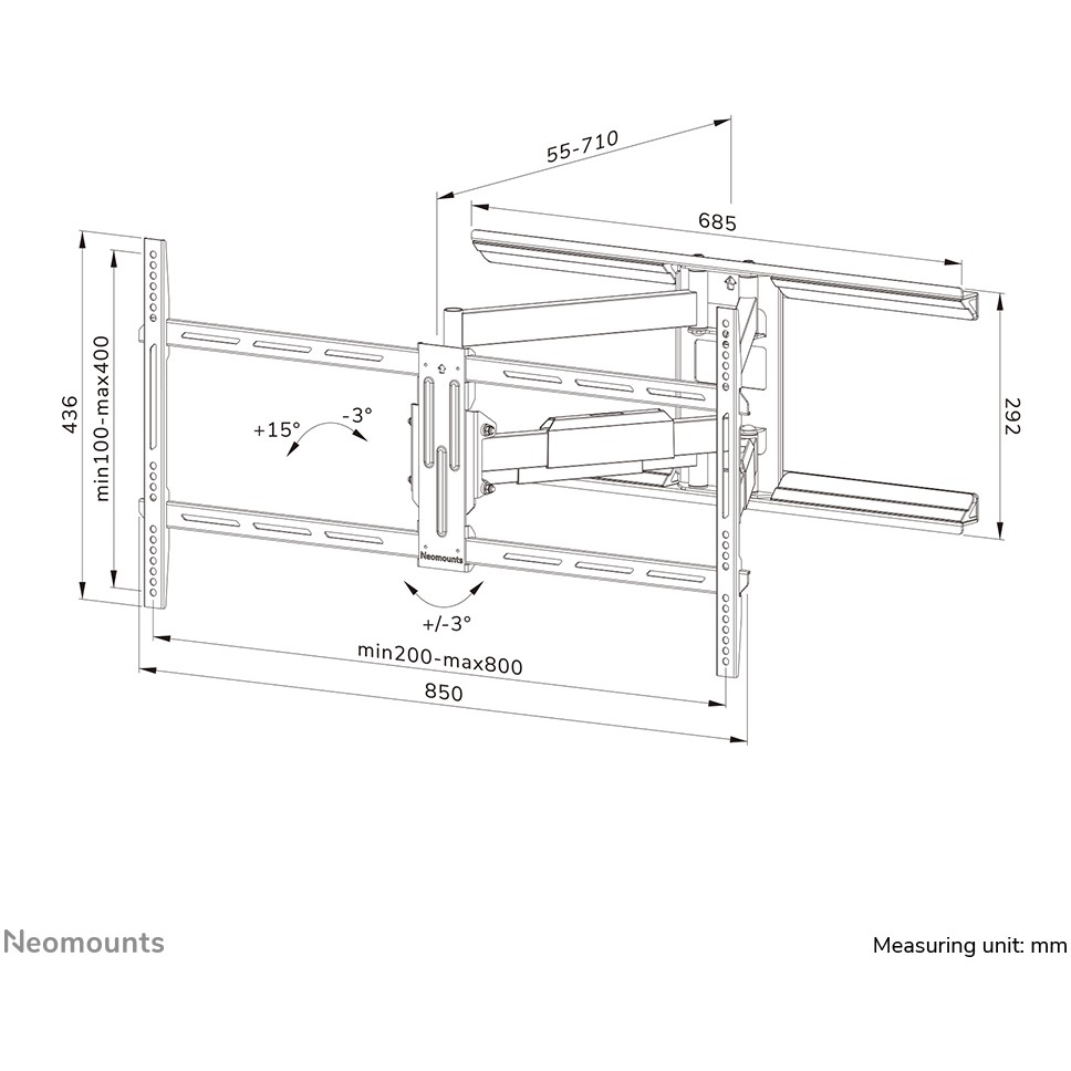 Nosač za TV zidni NEOMOUNTS WL40-550BL18 (43"- 75", do 45 kg, nagib -3° 15°, zakret 54°)-16