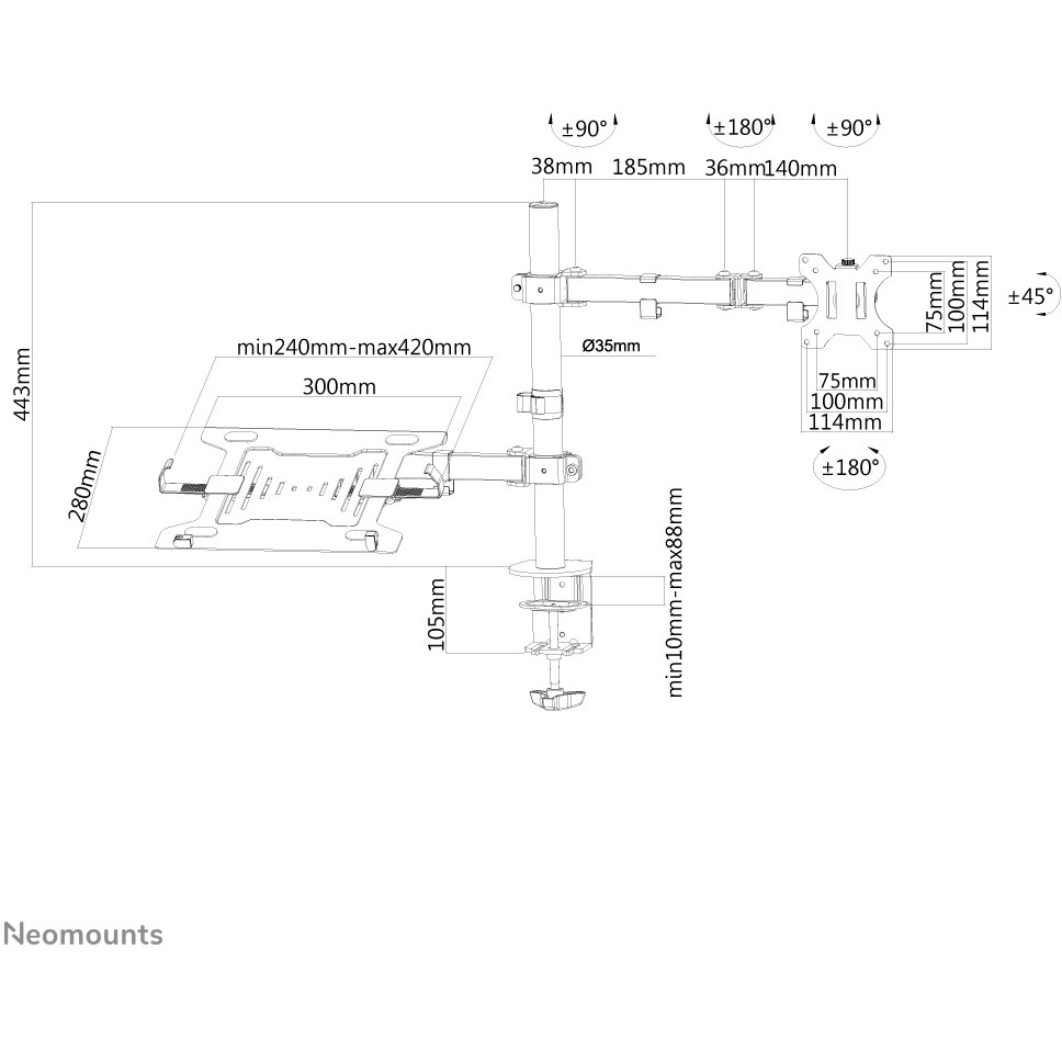 Nosač monitora NEOMOUNTS FPMA-D550NOTEBOOK (puni pokret, sa stalkom za laptop) crni-14