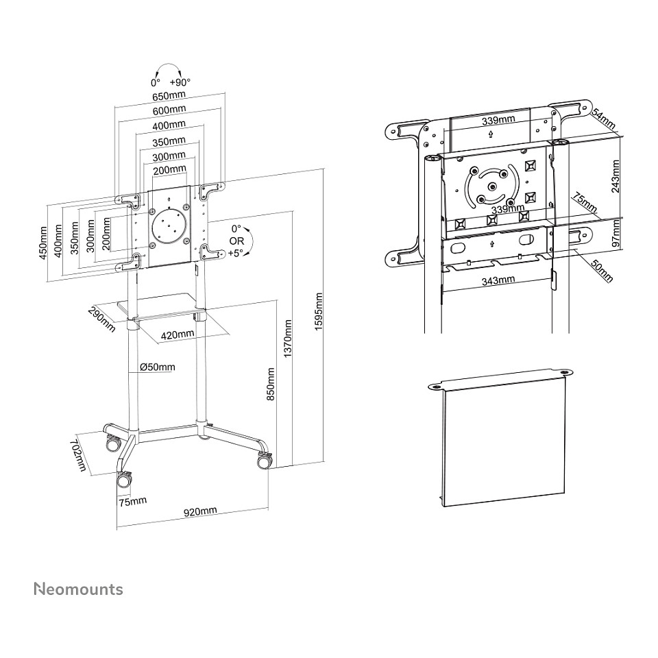 Stalak za TV podni prijenosni NEOMOUNTS NS-M1250 (37"- 70", do 70 kg, nagib 5°, rotacija 90°, za LCD zaslon)-21