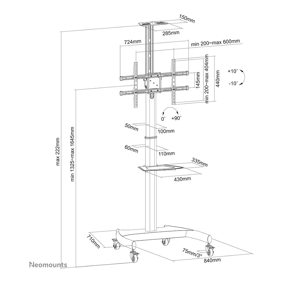 Neomounts PLASMA-M1900E mobilni podni stalak za zaslon do 70", crni-20