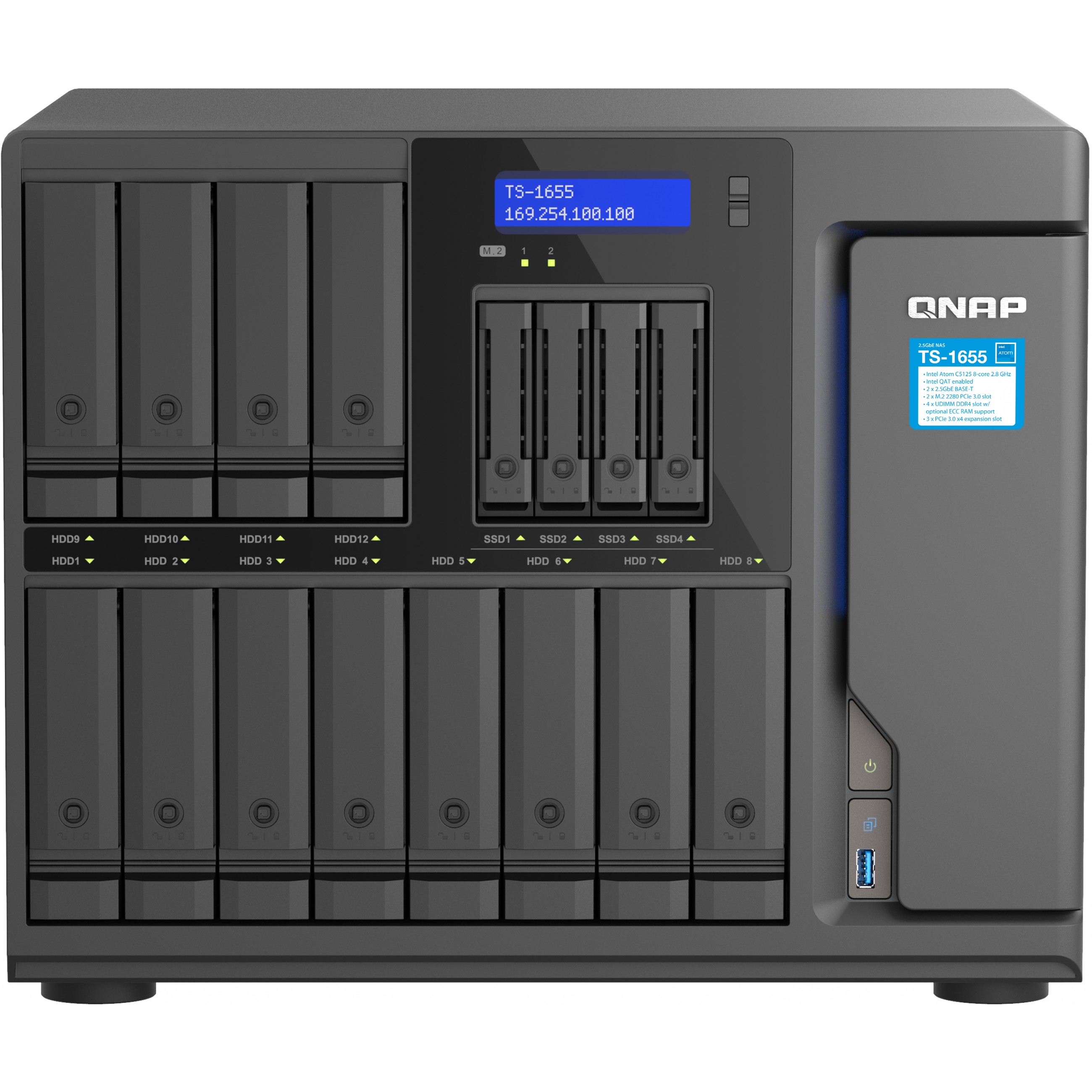 Poslužitelj NAS QNAP TS-1655 (12x 3.5" SATA, 4x 2.5" SATA, 8-core Intel Processor)-1