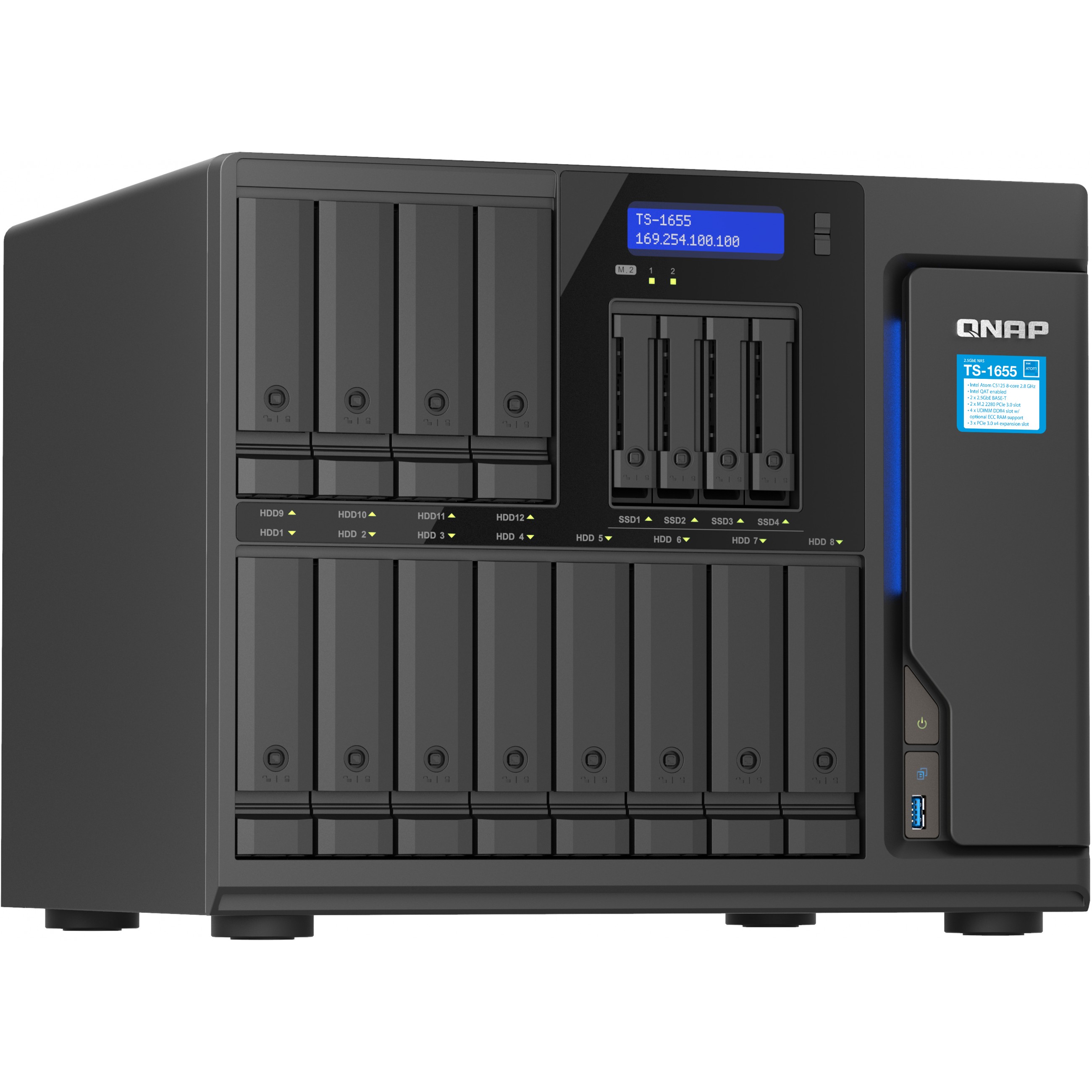 Poslužitelj NAS QNAP TS-1655 (12x 3.5" SATA, 4x 2.5" SATA, 8-core Intel Processor)-6