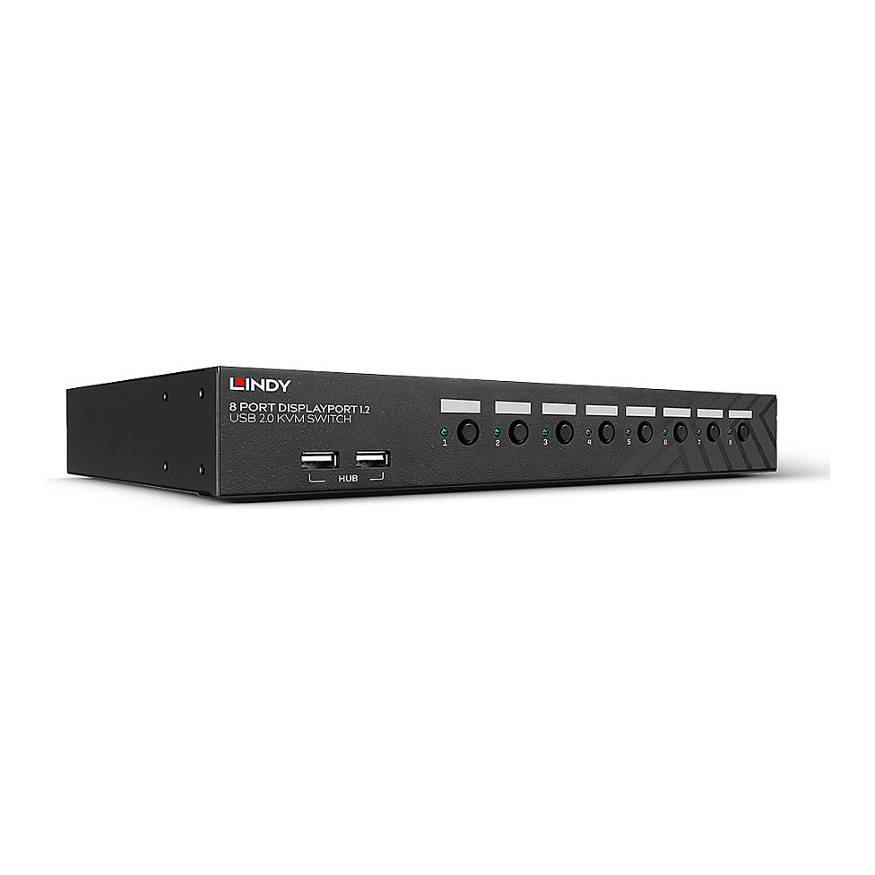 KVM Switch LINDY 39540 (8 Port, DisplayPort 1.2, 4K 60Hz, USB 2.0 Hub, Audio, 1U Rack)-5