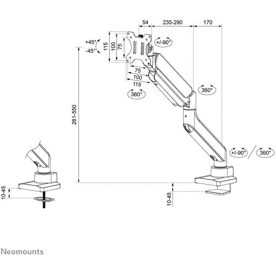 Neomounts DS70PLUS-450BL1 mounting kit - full-motion - for curved LCD display - crna-20