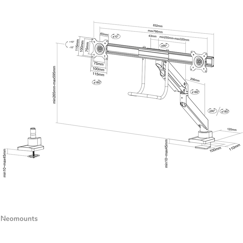 Montiranje kit Neomounts NM-D775DX - full-motion - za 2 LCD ekrana - crna-18