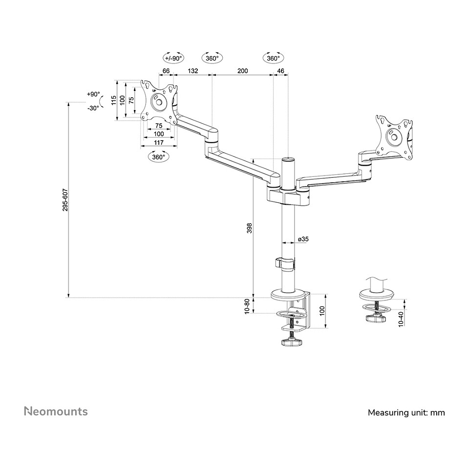 Montiranje kit Neomounts DS60-425WH2 za 2 monitora - bijeli-20