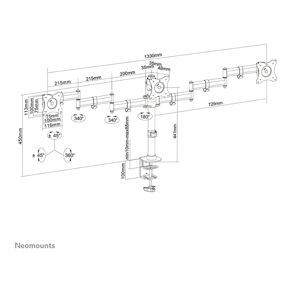 Montiranje kit Neomounts NM-D135D3 - full-motion - za 3 LCD ekrana - crna-12