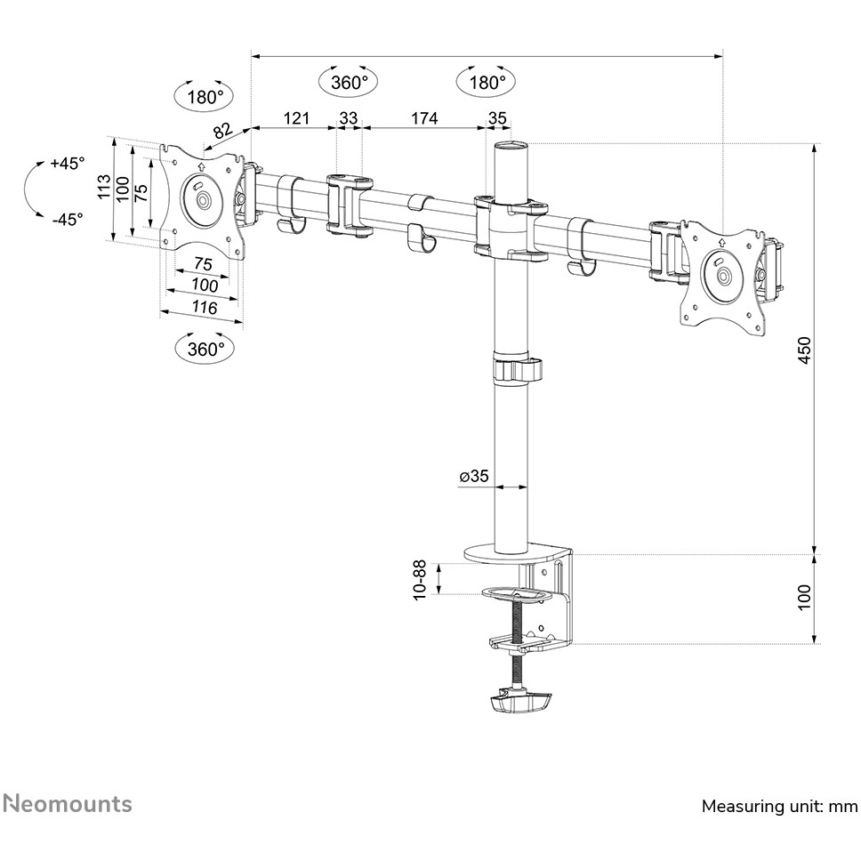 Montirni kit Neomounts NM-D135D - full-motion - za 2 LCD ekrana - crna-16