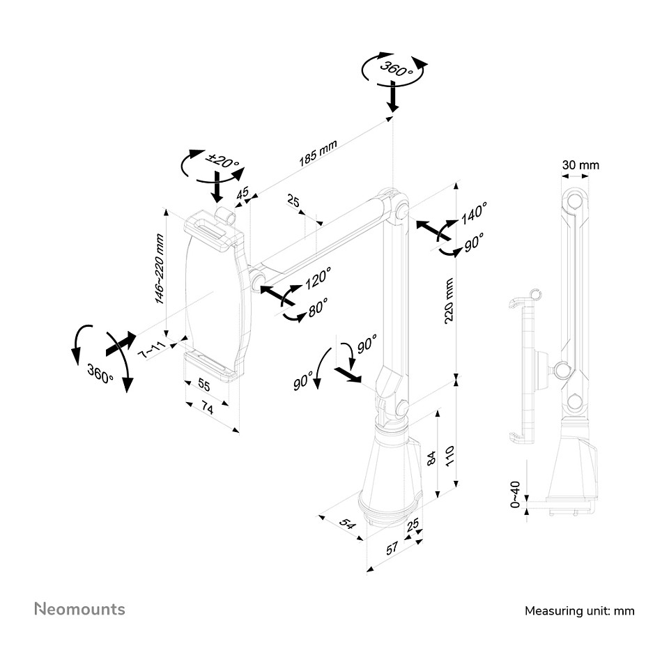 Neomounts TABLET-D100 mounting kit - full-motion - for tablet - silver-16