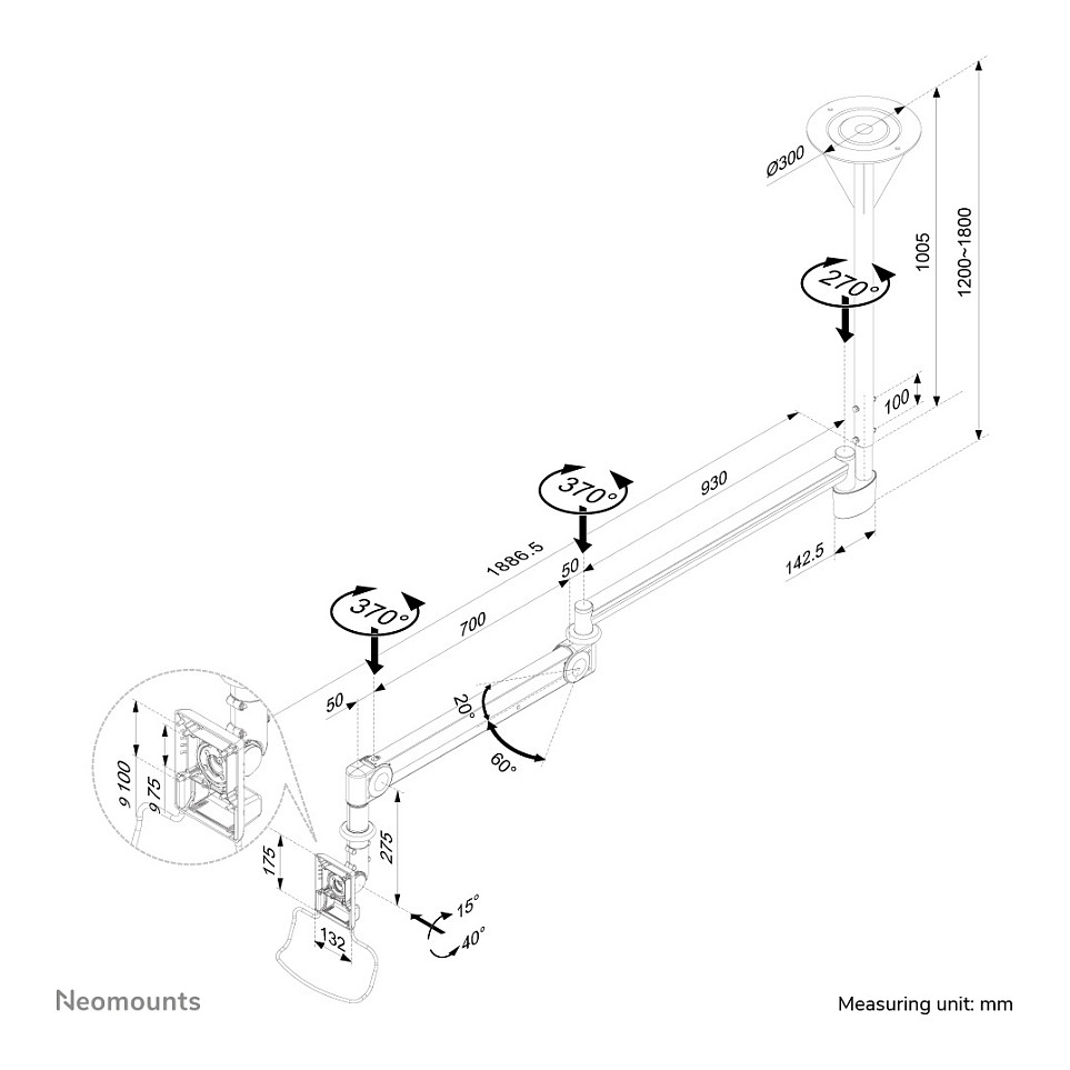 Neomounts FPMA-HAC100HC stropni nosač za monitor do 32", bijeli-6