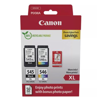 Tinta za printer CANON PG-545XL/CL-546XL MultiPack (Crna XL, Boja XL, 50 listova foto papira)-1