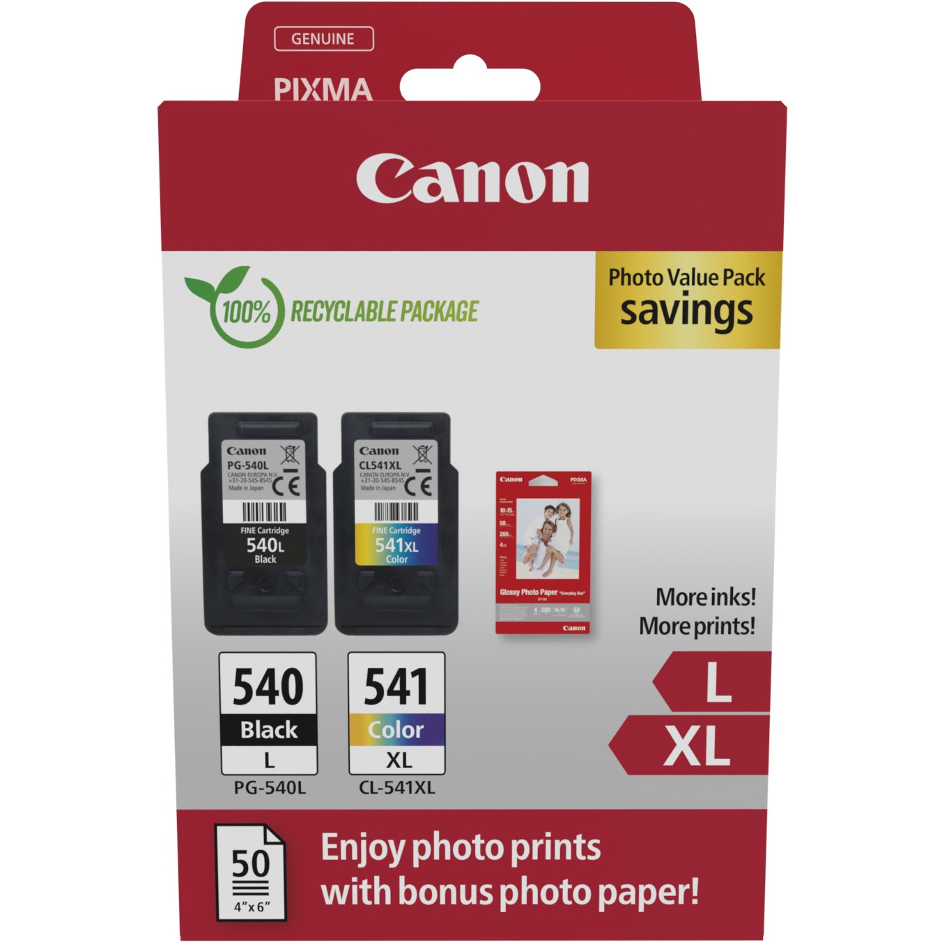 Canon PG-540L/CL-541XL Photo Value Pack - 2-pack - Visoki kapacitet - crna, boja (cijan, magenta, žuta) - original - sjajna - spremnik s tintom / set papira-1
