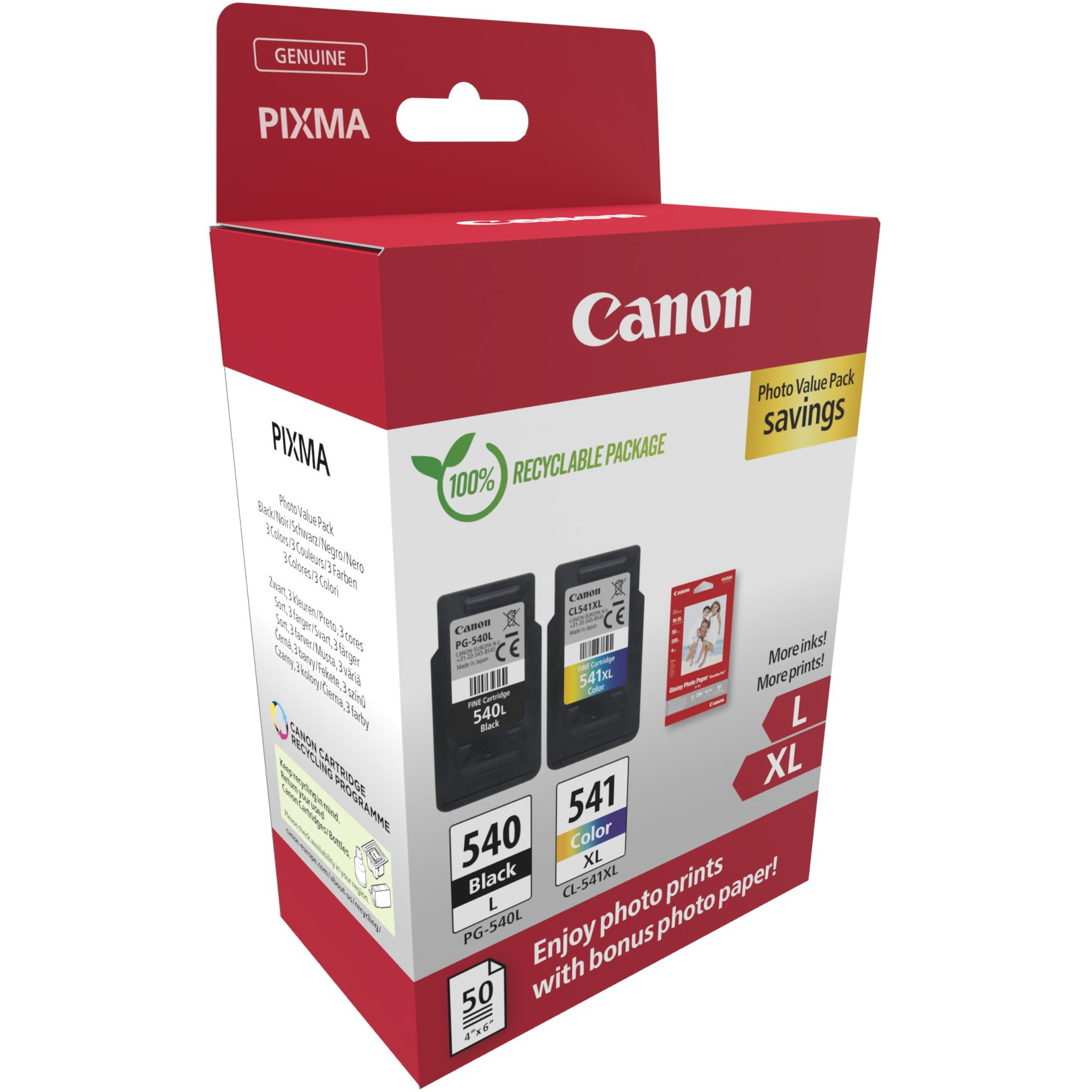 Canon PG-540L/CL-541XL Photo Value Pack - 2-pack - Visoki kapacitet - crna, boja (cijan, magenta, žuta) - original - sjajna - spremnik s tintom / set papira-2