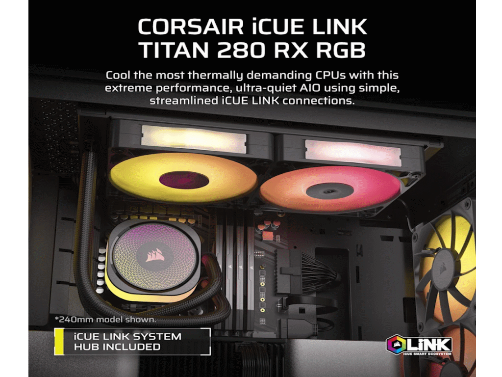 Hladnjak za procesor CORSAIR iCUE LINK TITAN RX RGB 280 (AIO, RGB, crna)-4