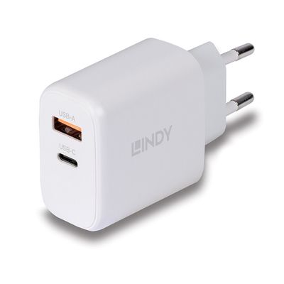 Zidni punjač LINDY 20W (USB-C PD, USB-A QC)-1