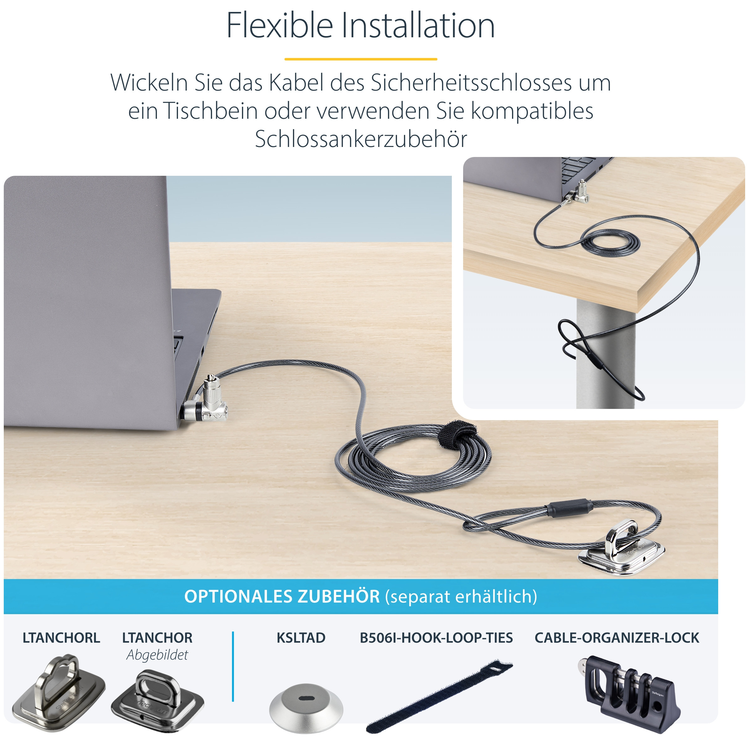 Laptop Startech 248521 product (univerzalna sigurnosna brava, čelični kabel 2m, 4 ključa, otpornost na povlačenje do 217.8 lb)-16