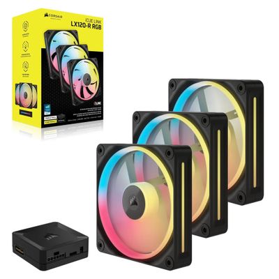 Ventilator za kućište CORSAIR iCUE Link LX120-R RGB (3x12cm, crni, PWM, Zero RPM, 18 RGB LED)