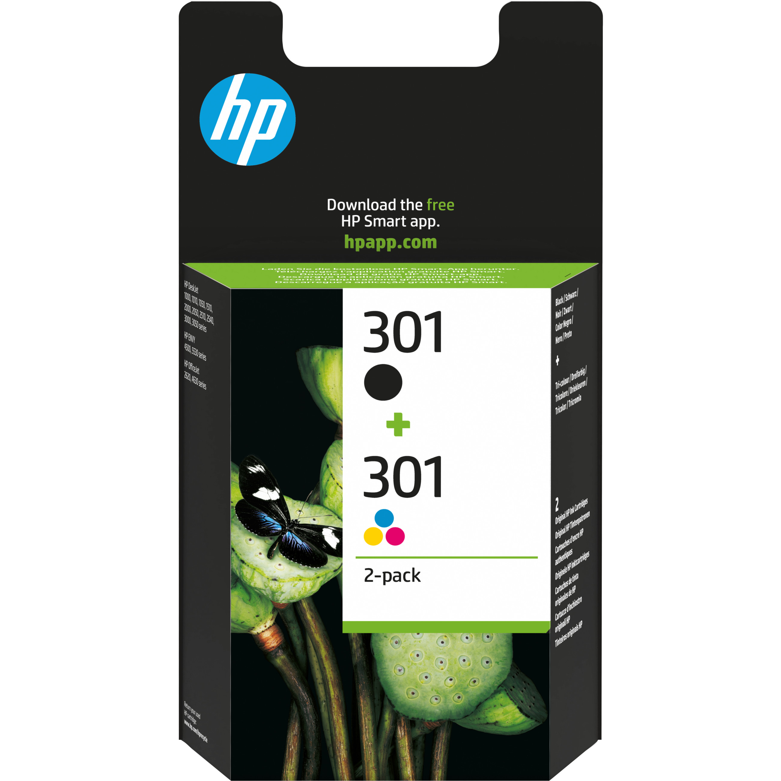 Spremnik s tintom HP 301 (2 komada, original) crna, trobojna na bazi boje-1