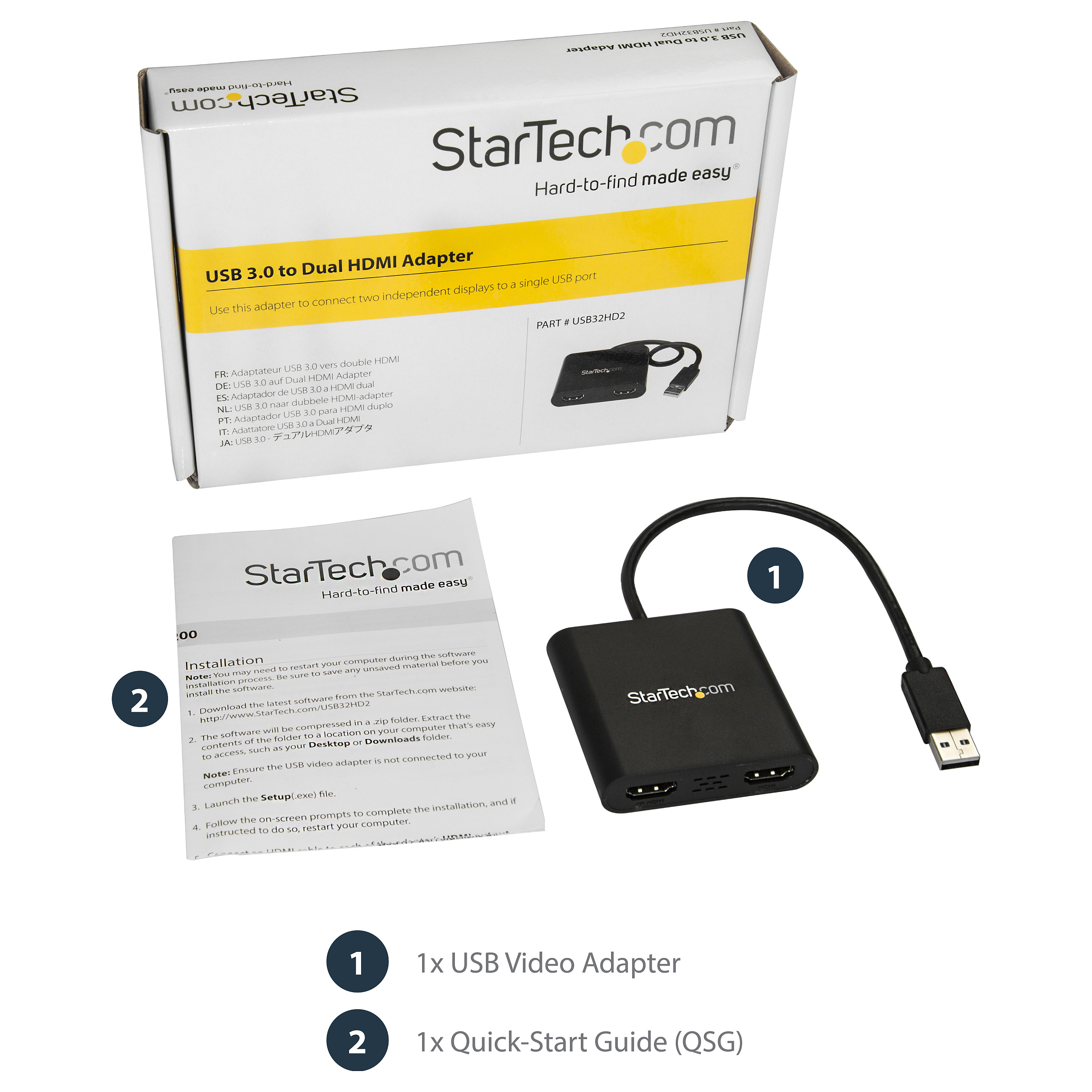USB 3.0 na dvostruki HDMI adapter STARTECH.COM (1x 4K 30Hz i 1x 1080p, vanjska video i grafička kartica, USB Type-A na HDMI dvostruki monitor display adapter-18