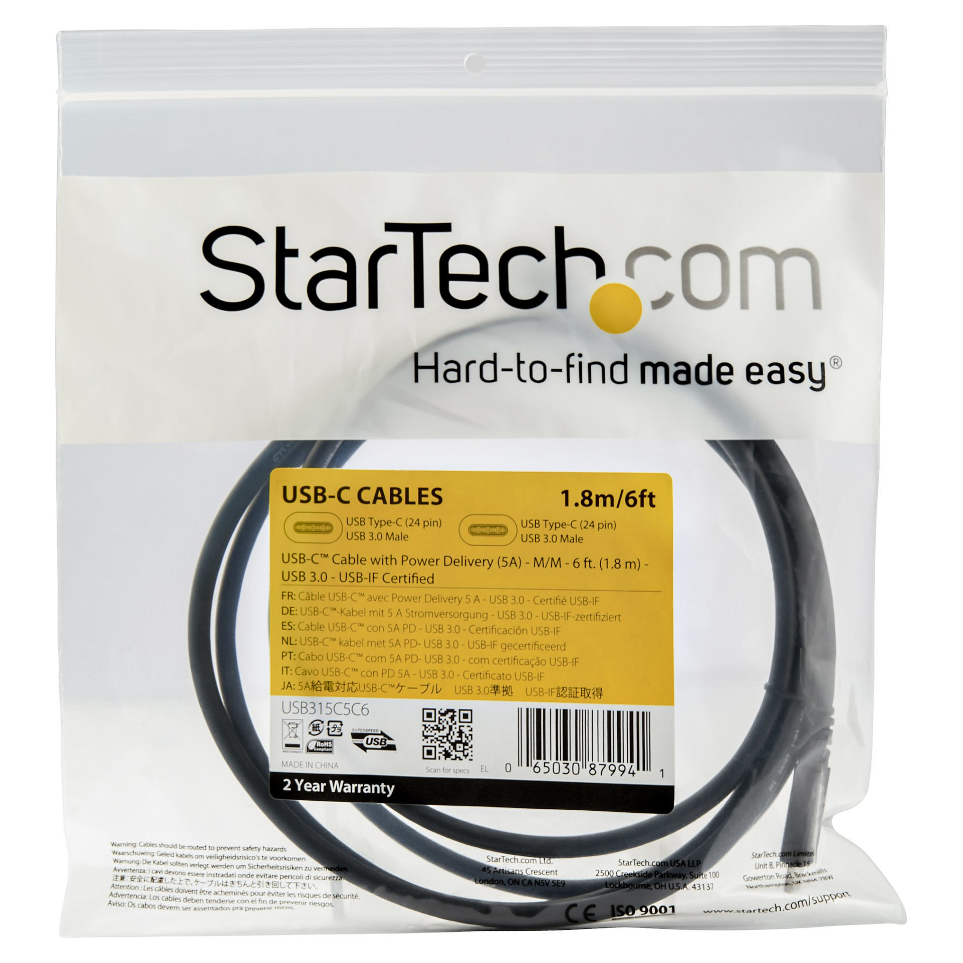 USB-C kabel STARTECH.COM USB315C5C6 (1.8m, 100W PD, 5Gbps, USB-IF certificiran)-11