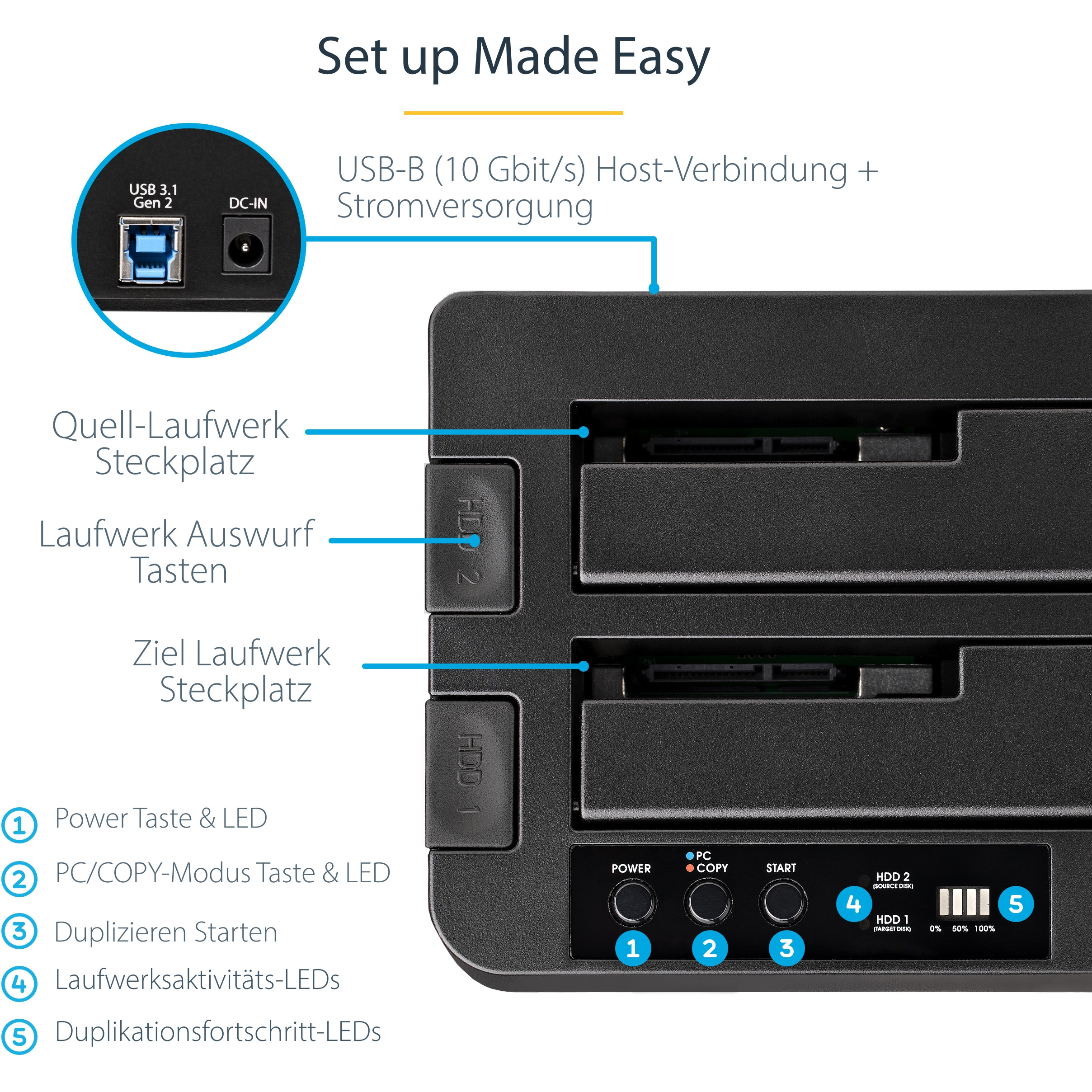 Uređaj za dupliciranje tvrdih diskova STARTECH.COM (samostalni duplikator, kloner/kopirka s dva utora za HDD/SSD, USB 3.1)-18