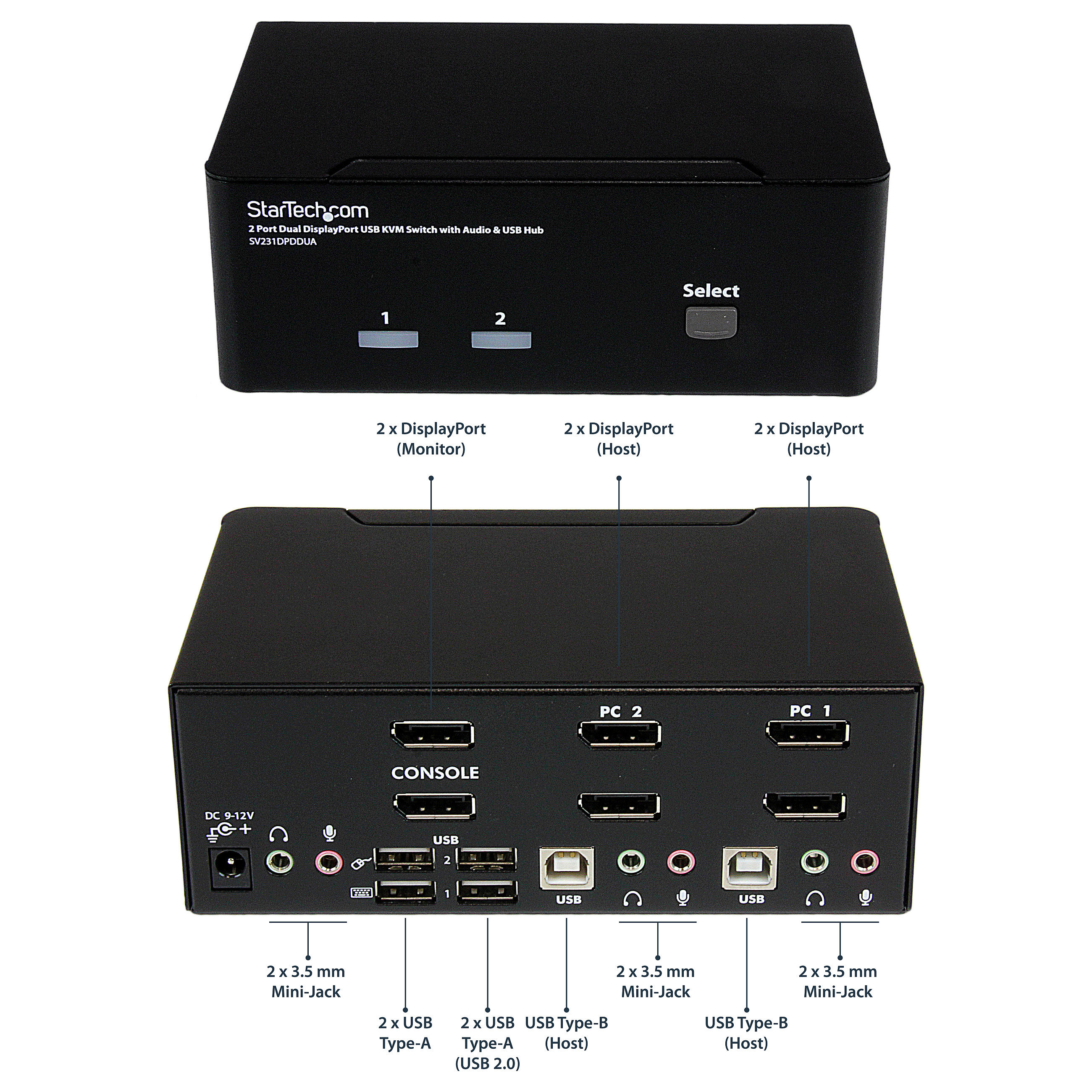 KVM preklopnik STARTECH.COM SV231DPDDUA2 (2-portni, Dual DisplayPort, 4K 60Hz, USB Hub, Audio)-11