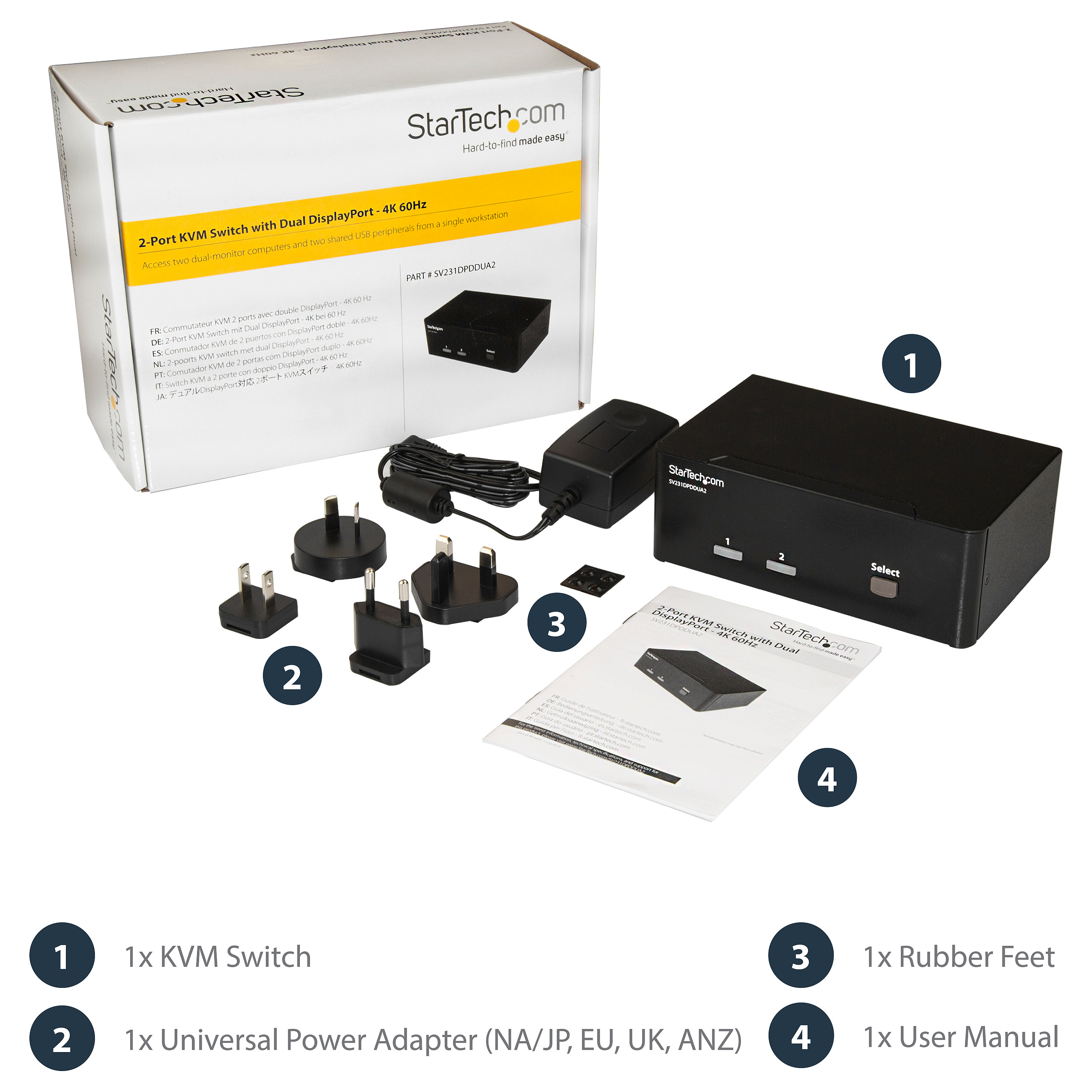 KVM preklopnik STARTECH.COM SV231DPDDUA2 (2-portni, Dual DisplayPort, 4K 60Hz, USB Hub, Audio)-13