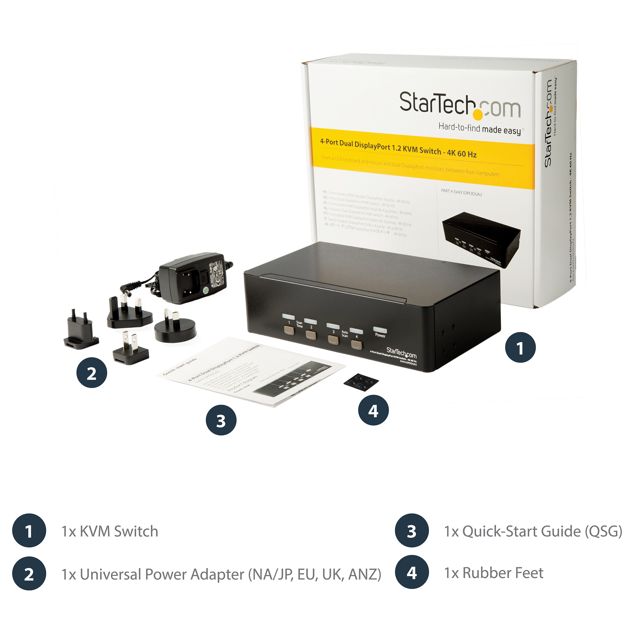 KVM Preklopnik STARTECH.COM SV431DPDDUA2 (4-portni, Dual DisplayPort, 4K 60Hz, USB Hub, Audio)-6