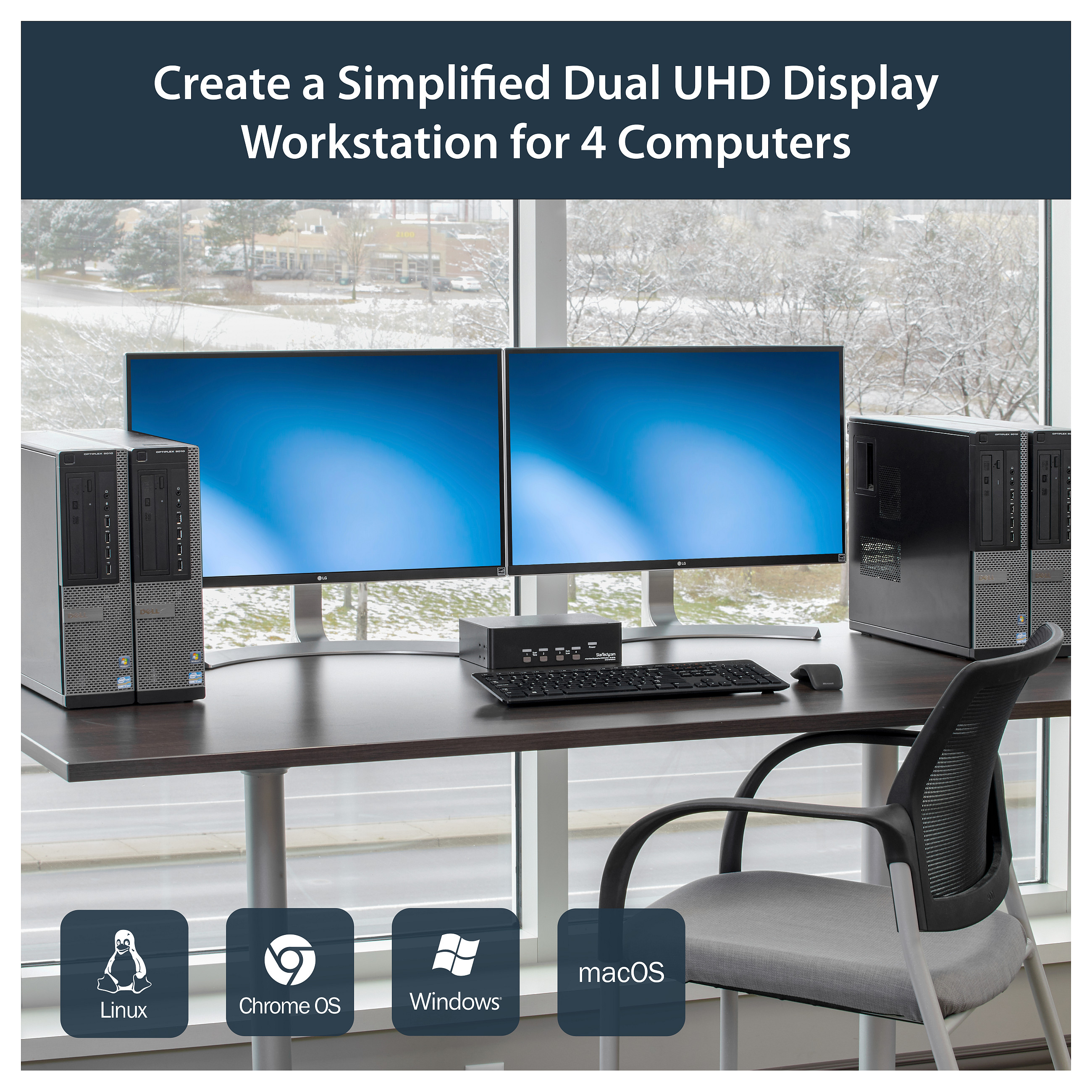 KVM Preklopnik STARTECH.COM SV431DPDDUA2 (4-portni, Dual DisplayPort, 4K 60Hz, USB Hub, Audio)-12