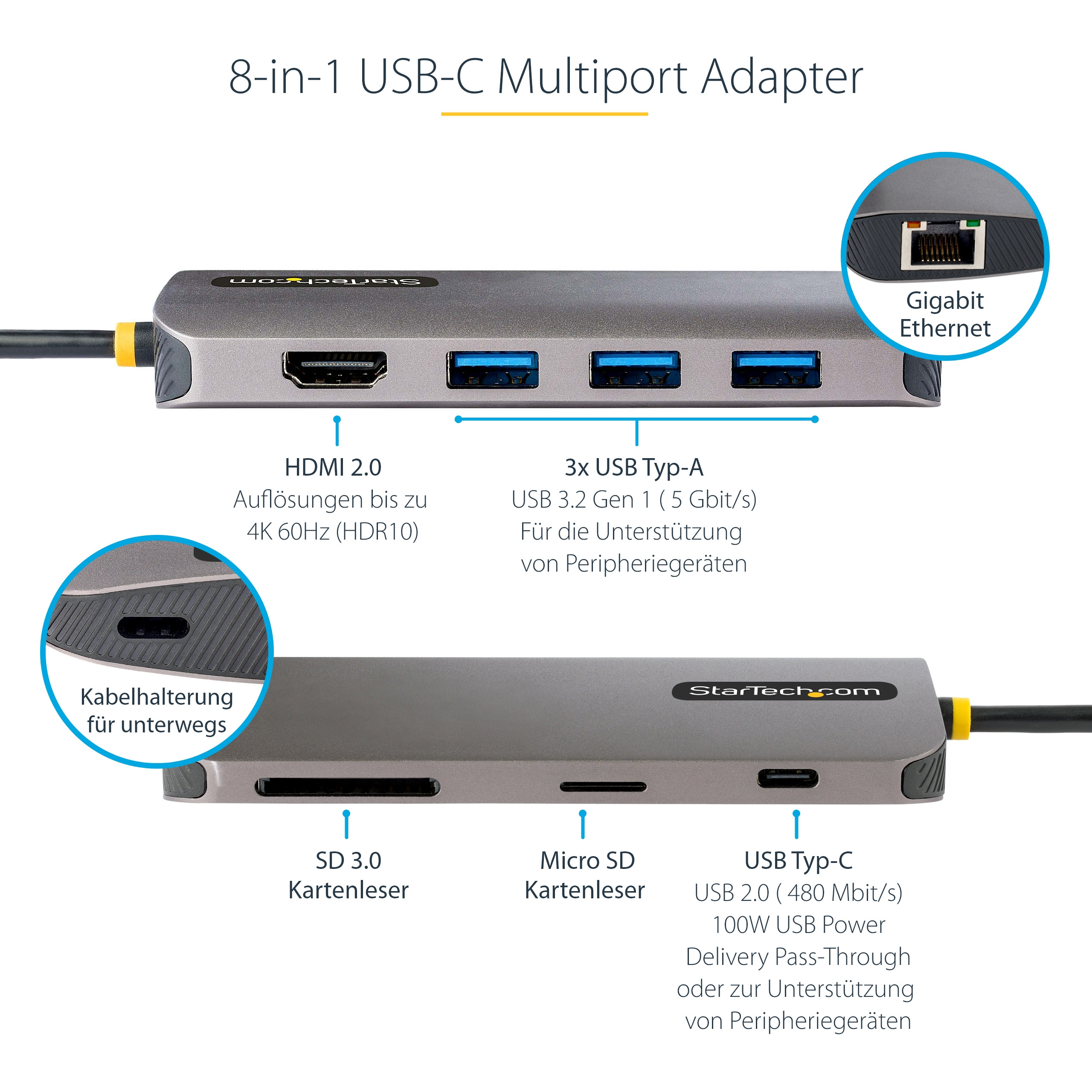 USB-C STARTECH.COM višenamjenski adapter (4K 60Hz HDMI, 3x USB 3.2 Gen 1, GbE, SD/MicroSD, 100W PD)-12