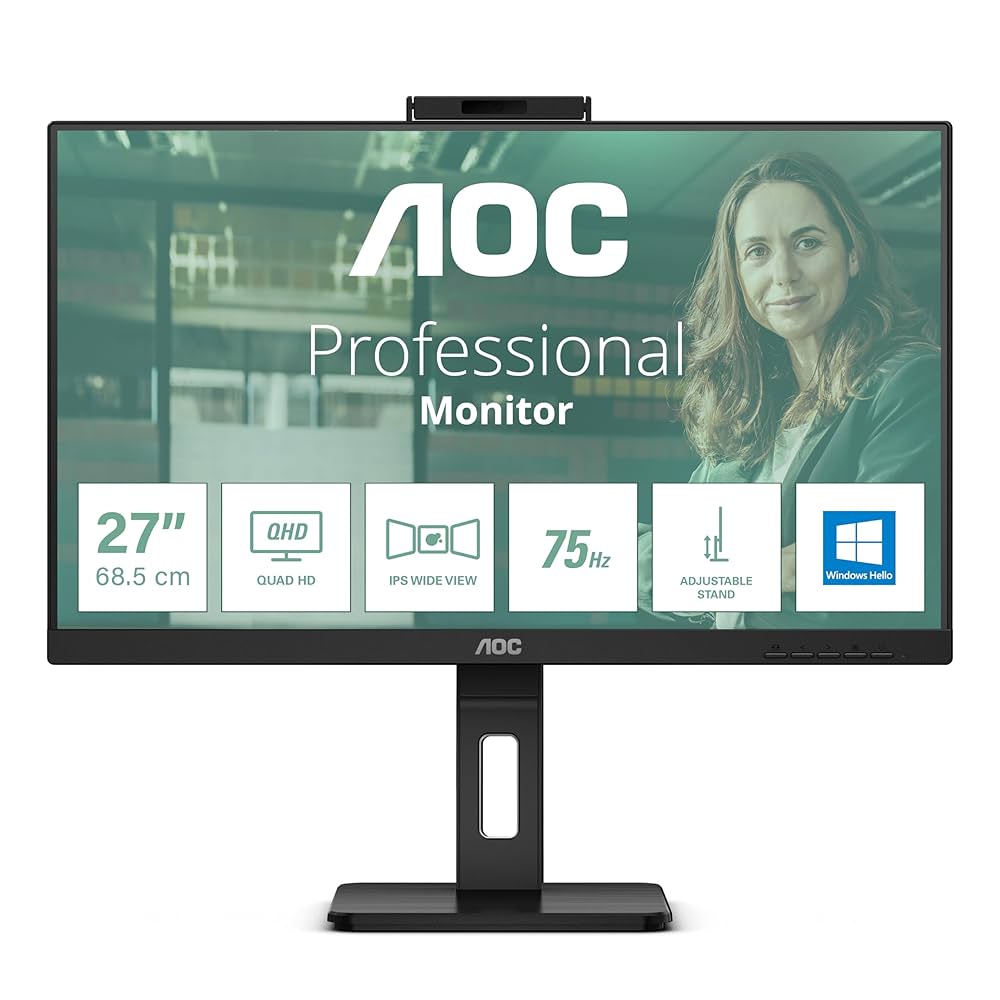 Monitor AOC Q27P3CW (27", 2560 x 1440 QHD, IPS, 350-nit svjetlina, široki kutovi gledanja 178/178°, ugrađeni zvučnici 5W + 5W, 5MP integrirana web kamera, USB-C, USB Hub, RJ-45 & DP-out)-17