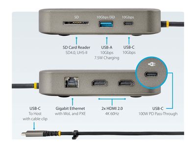 USB-C ADAPTER STARTECH.COM univerzalni (2x hdmi, 2-port usb 3.2 gen 2, sd čitač, gigabit ethernet)-5
