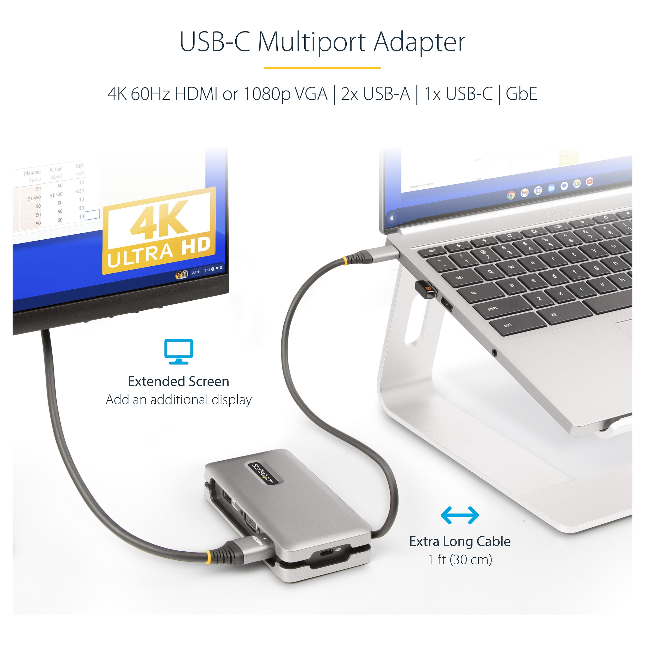 USB-C Multiport Adapter STARTECH.COM 102B-USBC-MULTIPORT (4K 60Hz HDMI/VGA, 100W PD, 3-portni USB Hub, GbE)-23