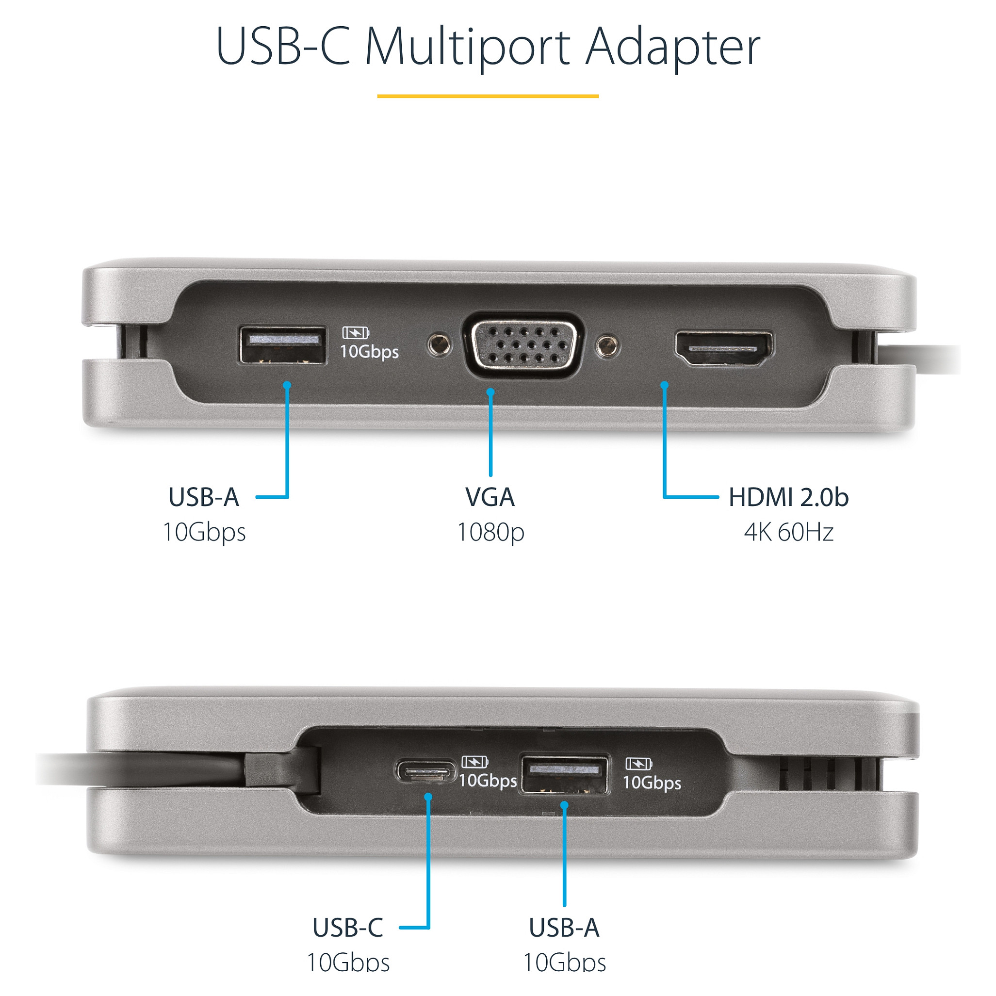USB-C Multiport Adapter STARTECH.COM 102B-USBC-MULTIPORT (4K 60Hz HDMI/VGA, 100W PD, 3-portni USB Hub, GbE)-24