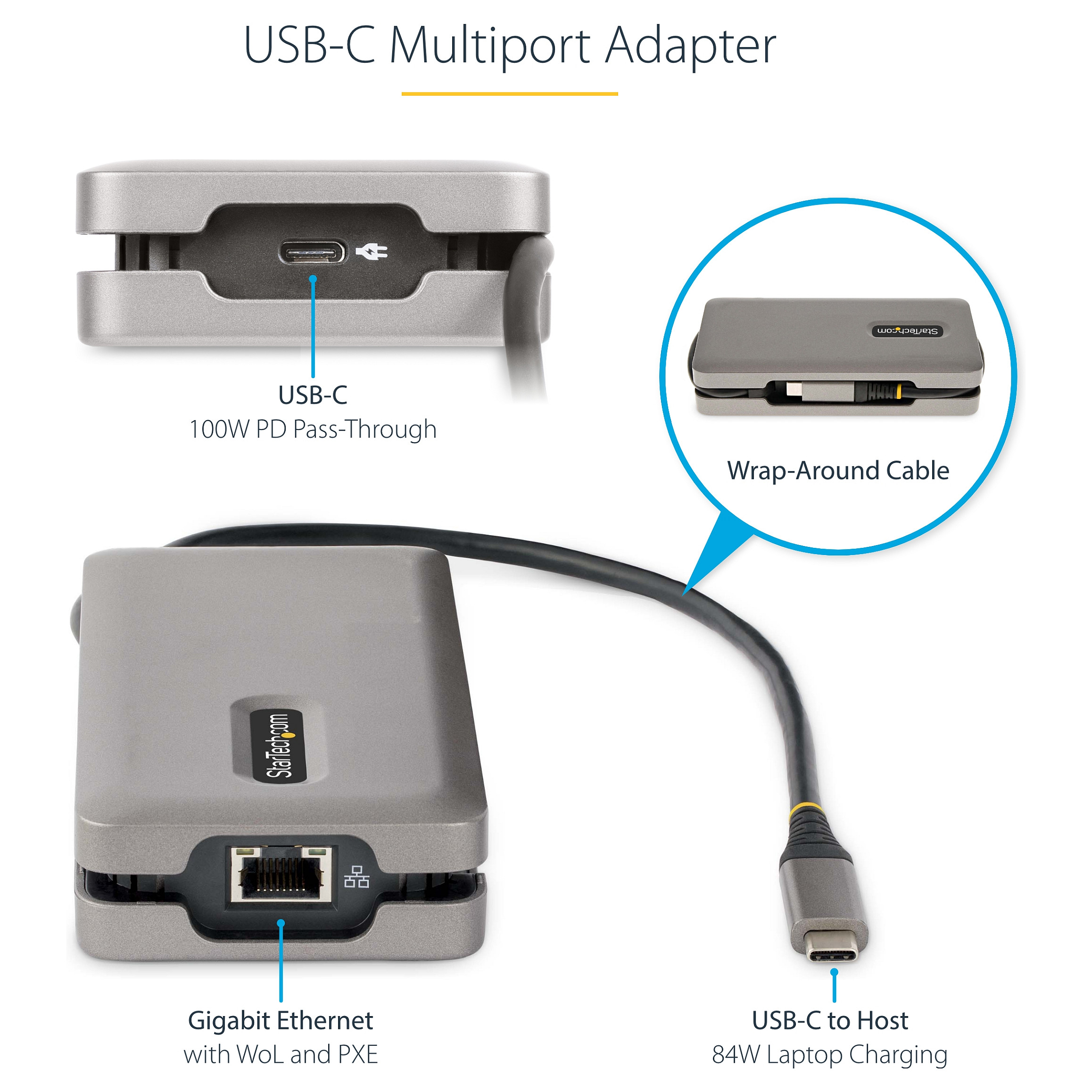 USB-C Multiport Adapter STARTECH.COM 102B-USBC-MULTIPORT (4K 60Hz HDMI/VGA, 100W PD, 3-portni USB Hub, GbE)-25