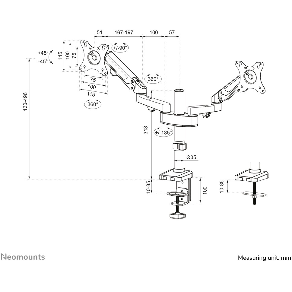 Dvostruki nosač monitora za stol NEOMOUNTS DS70-750BL2 crna-12