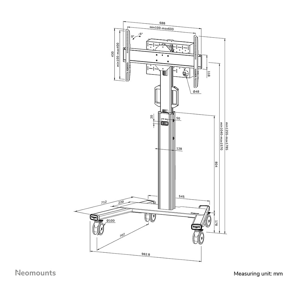 KOLICA NEOMOUNTS vogn med hjul (za flat panel od 37" do 75", nagib -5° do 0°, kotači)-24