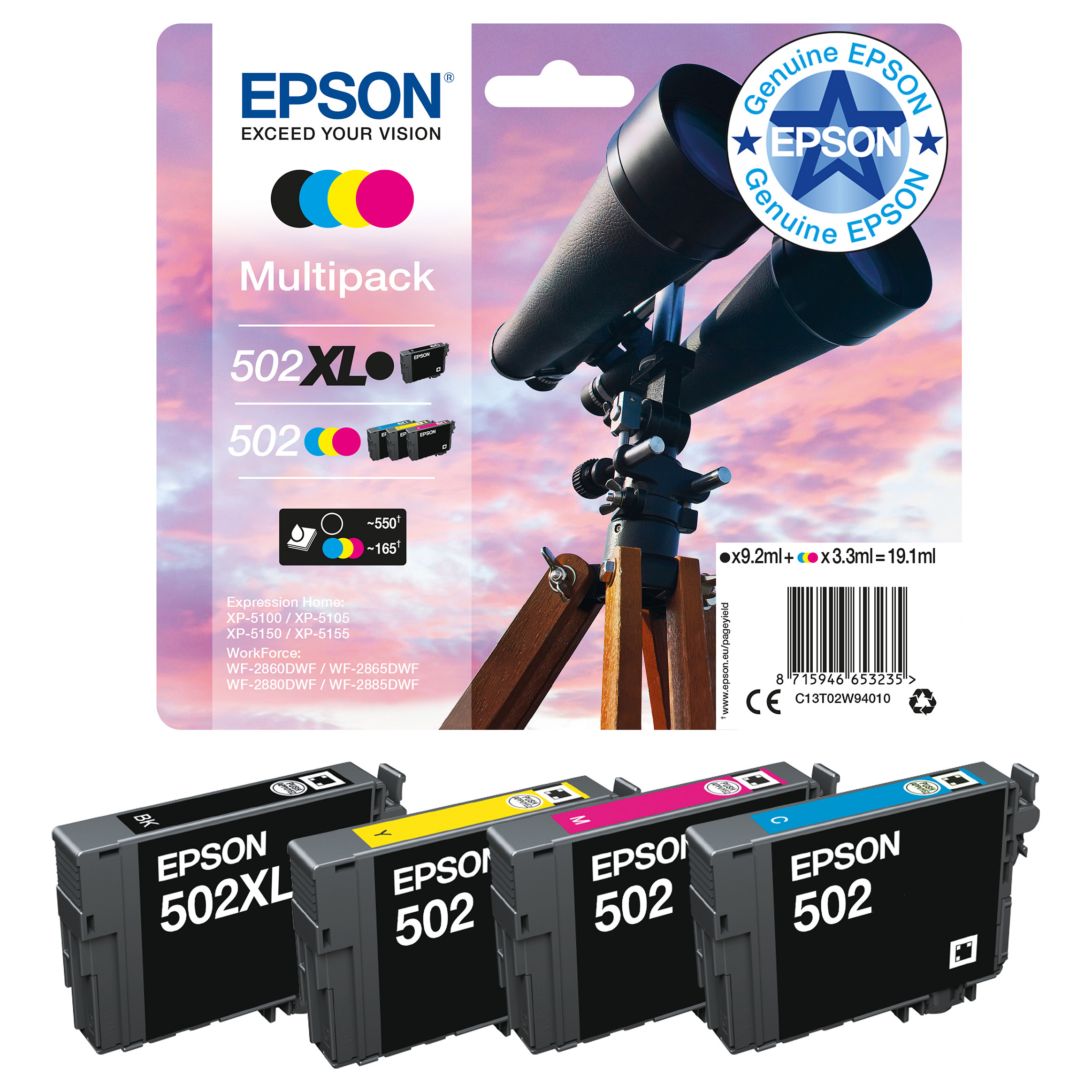 Višestruki paket tinte EPSON 502XL (4 komada, XL, original) crna boja, žuta boja, cijan, magenta-6