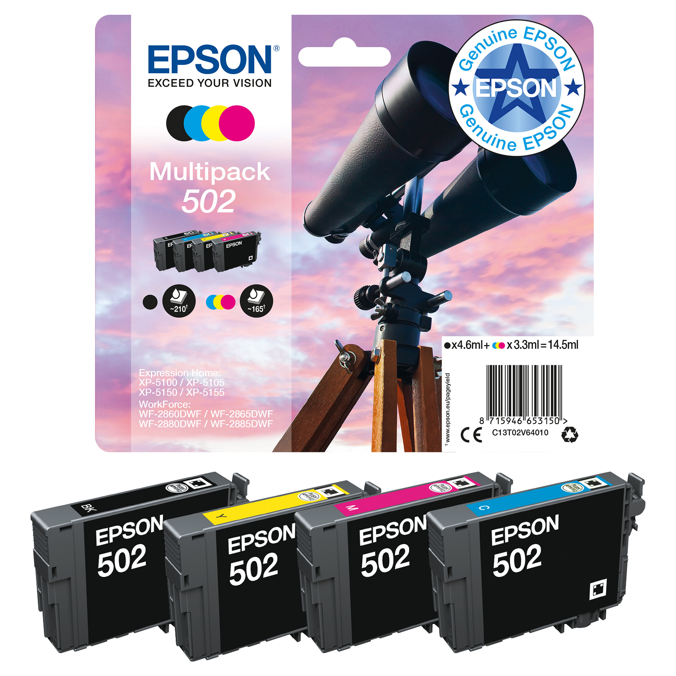 Višestruki paket tinte EPSON 502XL (4 komada, XL, original) crna boja, žuta boja, cijan, magenta-7