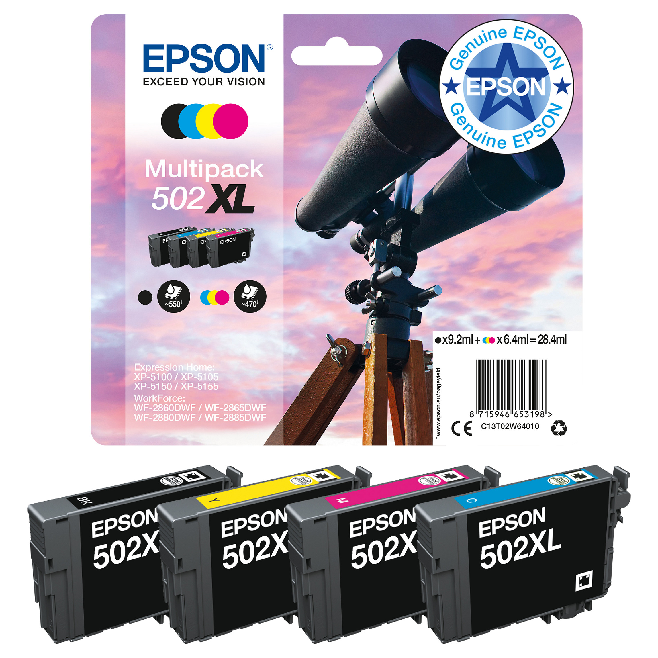 Višestruki paket tinte EPSON 502XL (4 komada, XL, original) crna boja, žuta boja, cijan, magenta-8