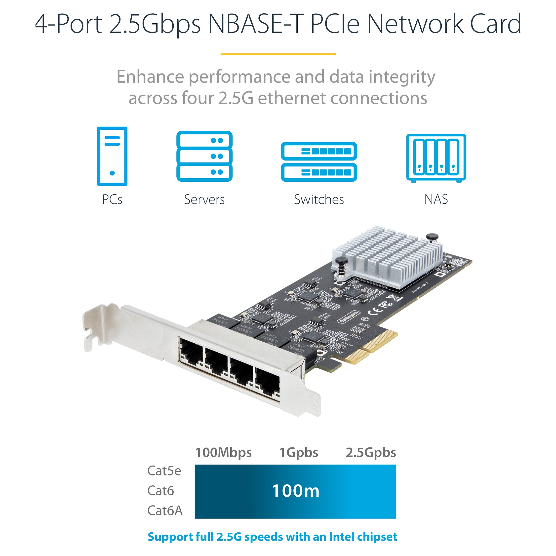 Mrežna kartica STARTECH.COM ST2500MPEX4, 4-portna 2.5GbE PCIe, Intel I225-V-14