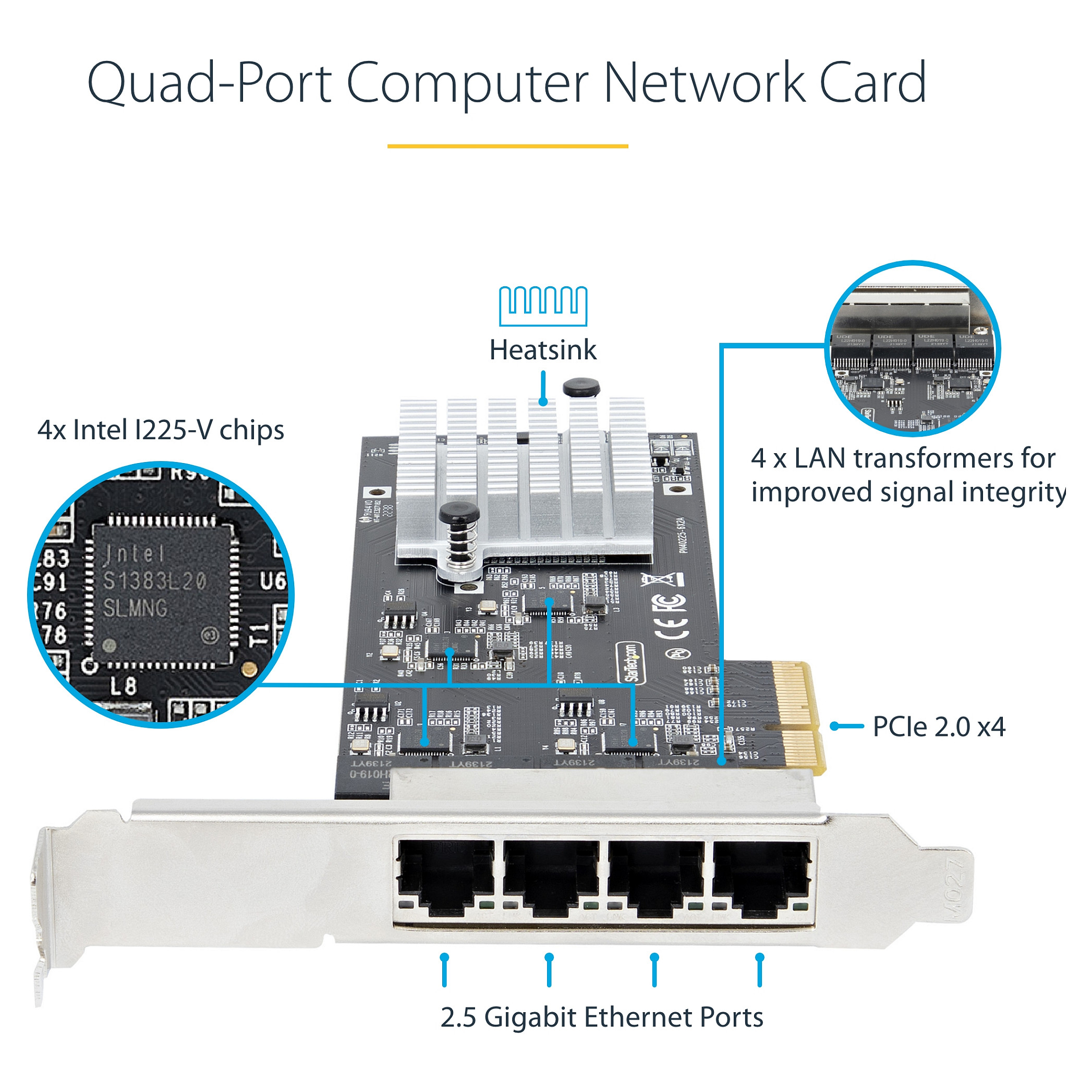 Mrežna kartica STARTECH.COM ST2500MPEX4, 4-portna 2.5GbE PCIe, Intel I225-V-15