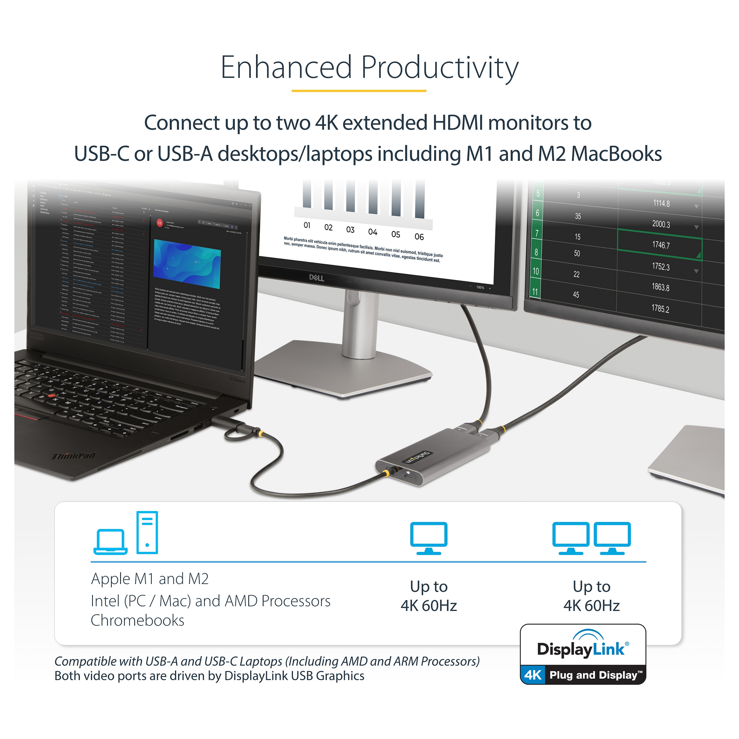 USB-C na Dual HDMI adapter STARTECH.COM 132-USBC-HDMI-ADPT (2x 4K 60Hz, 100W PD, USB-A kompatibilan)-16