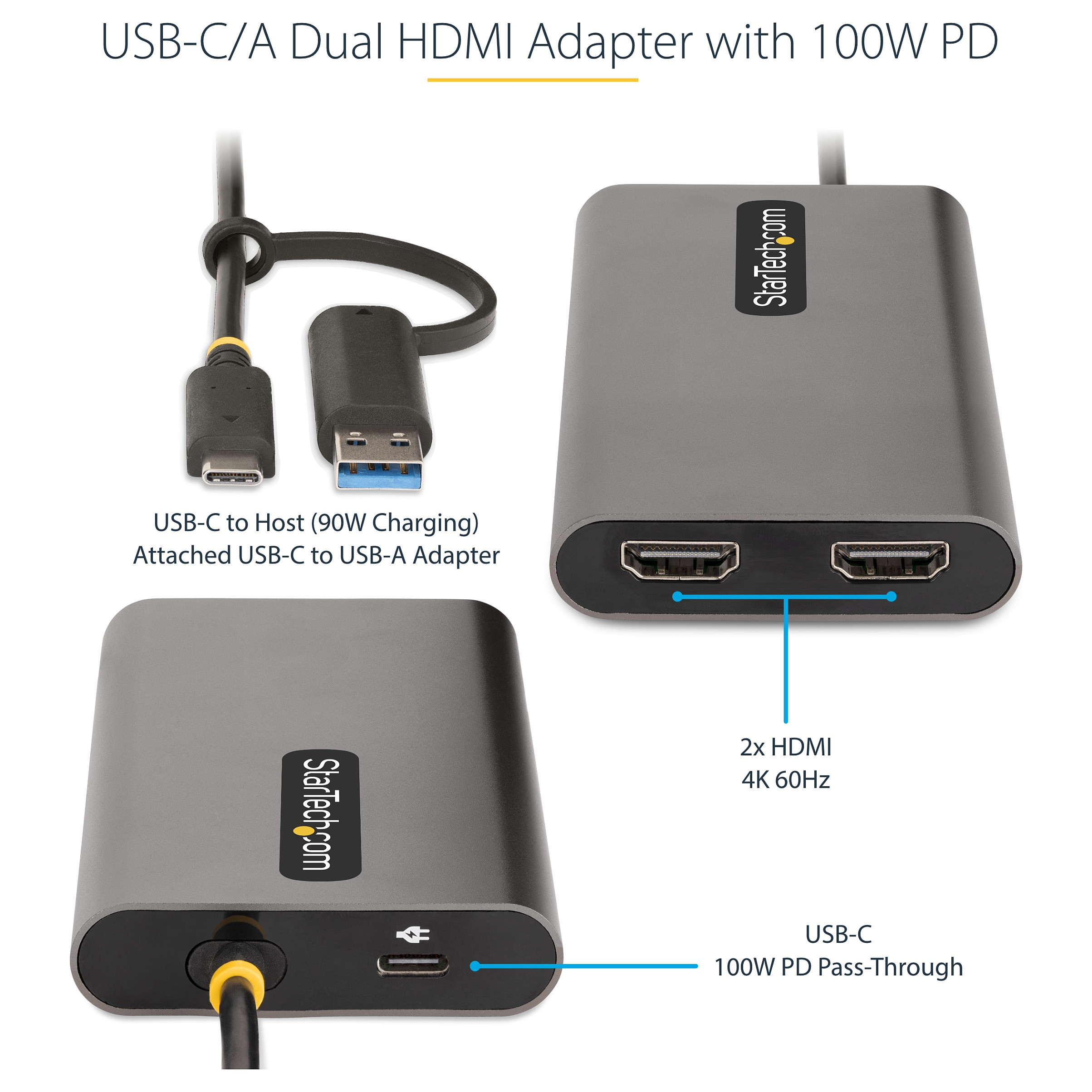 USB-C na Dual HDMI adapter STARTECH.COM 132-USBC-HDMI-ADPT (2x 4K 60Hz, 100W PD, USB-A kompatibilan)-17