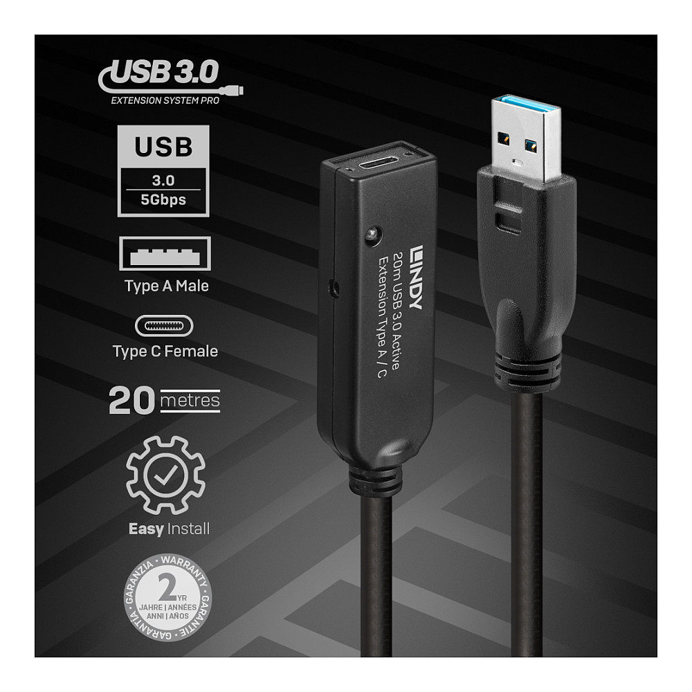 Aktivni produžni kabel LINDY USB 3.2 Gen 1 20m (USB-A na USB-C)-5