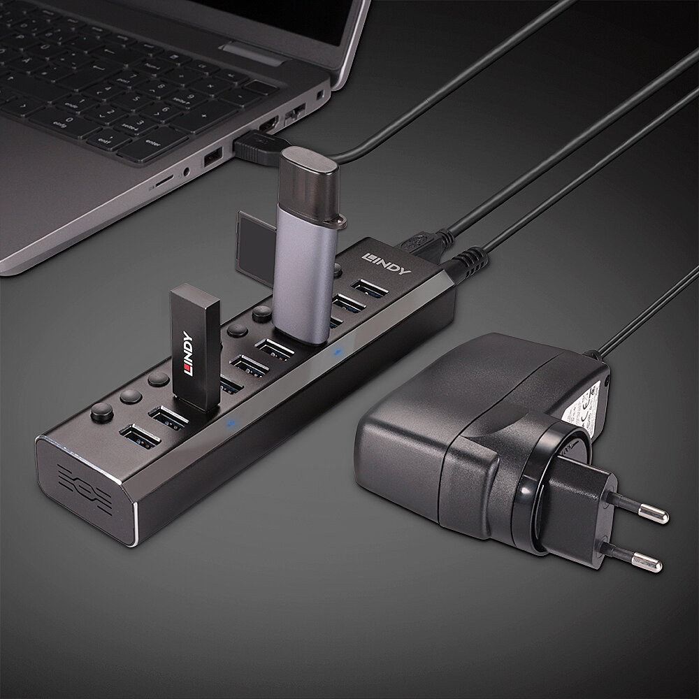 USB hub LINDY USB 3.0 (10-portni, s ON/OFF tipkom)-6